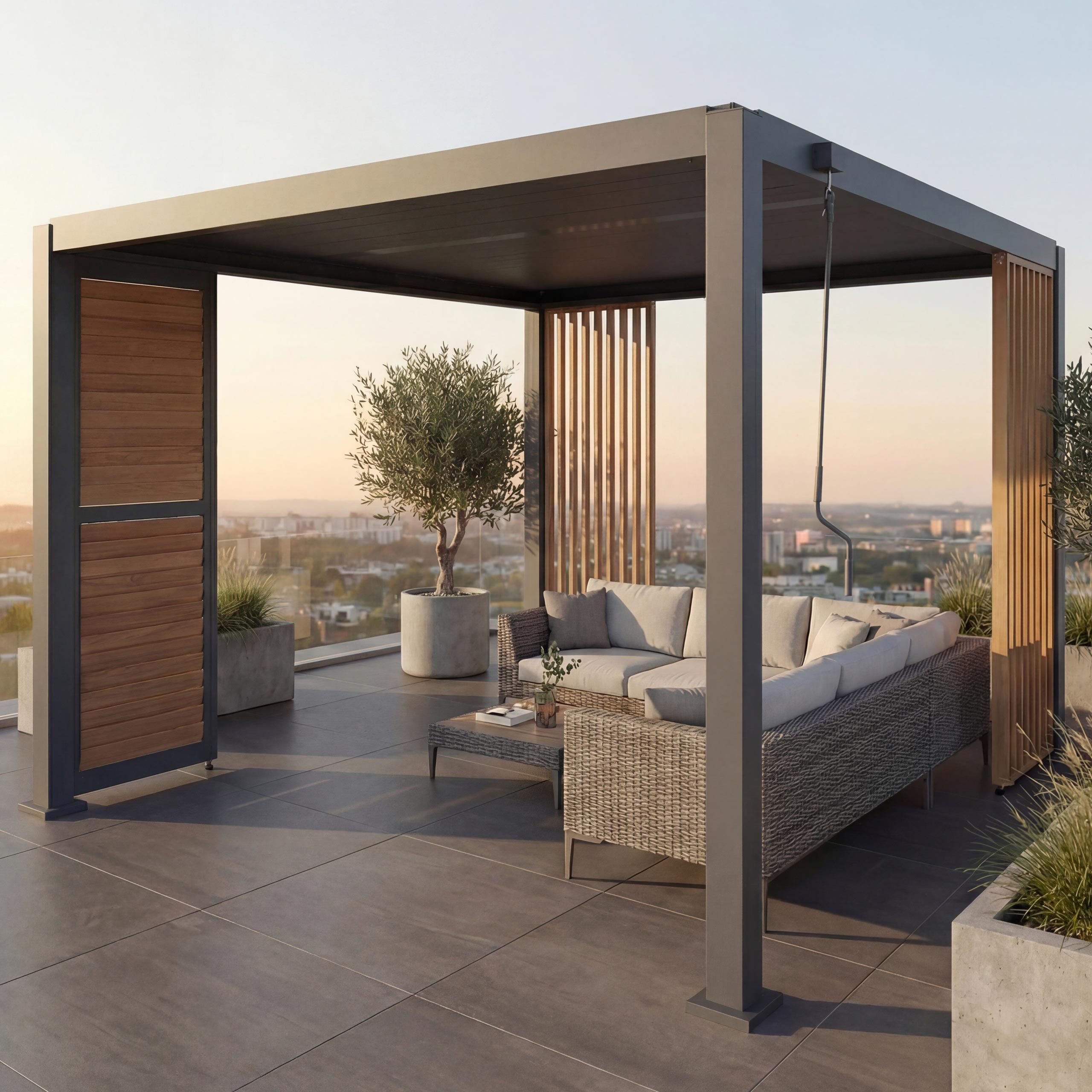MCW Pergola MCW-P65-LS, BxTxH: 302x302x235 cm, Sturmfest bis 74,5 km/h - Windstärke 8, Integrierter Regenablauf