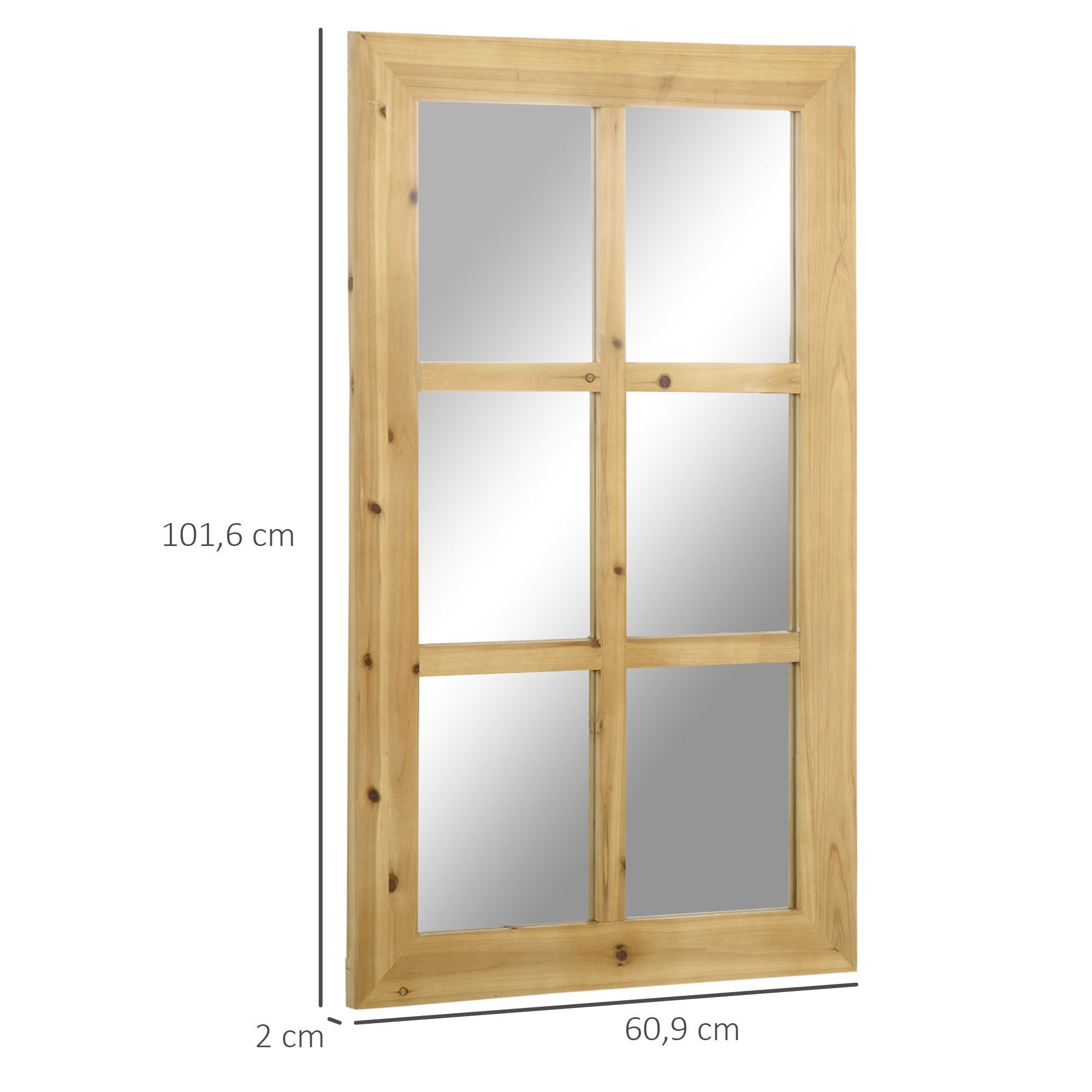 Holzrahmen Mit 101,6 in 1 60,9 cm cm x x Wandspiegel), cm Wandspiegel (Set, x 2 HOMCOM MDF-Holz Fensteroptik Tannenholz 1-St., Spiegel