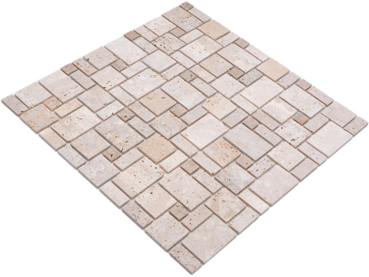 beige / Mosaikfliesen Kombi Travertinmosaik matt mix Matten 10 Mosani Mosaikfliesen