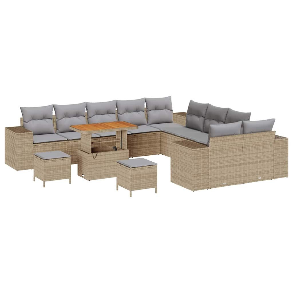 vidaXL Gartenlounge-Set Gartensofa-set mit Kissen 13 pcs Beige Poly-Rattan, (13-tlg)