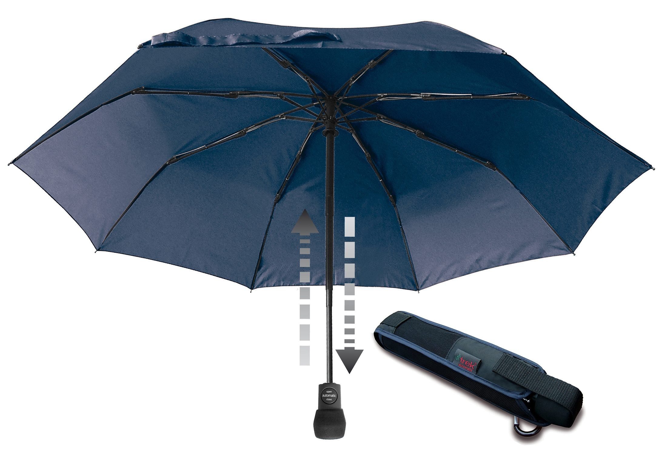 EuroSCHIRM® integriertem Taschenregenschirm trek, Automatik, Kompass marine mit light