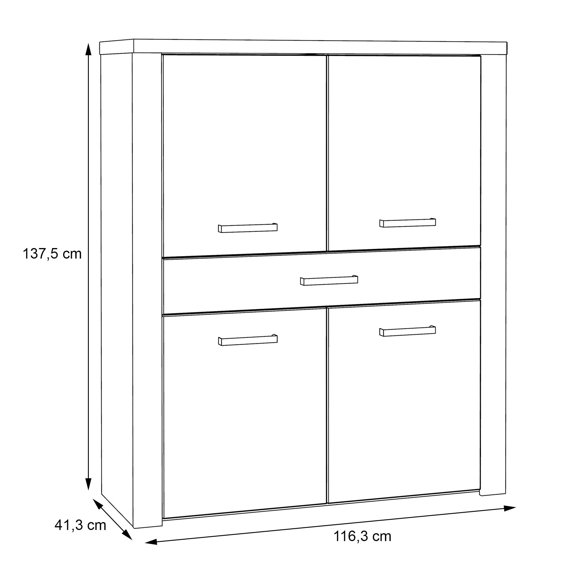 Newroom Highboard Sonoma Eiche 116 cm, Highboard Sonoma Eiche Modern Kommode Sideboard Wohnzimmer