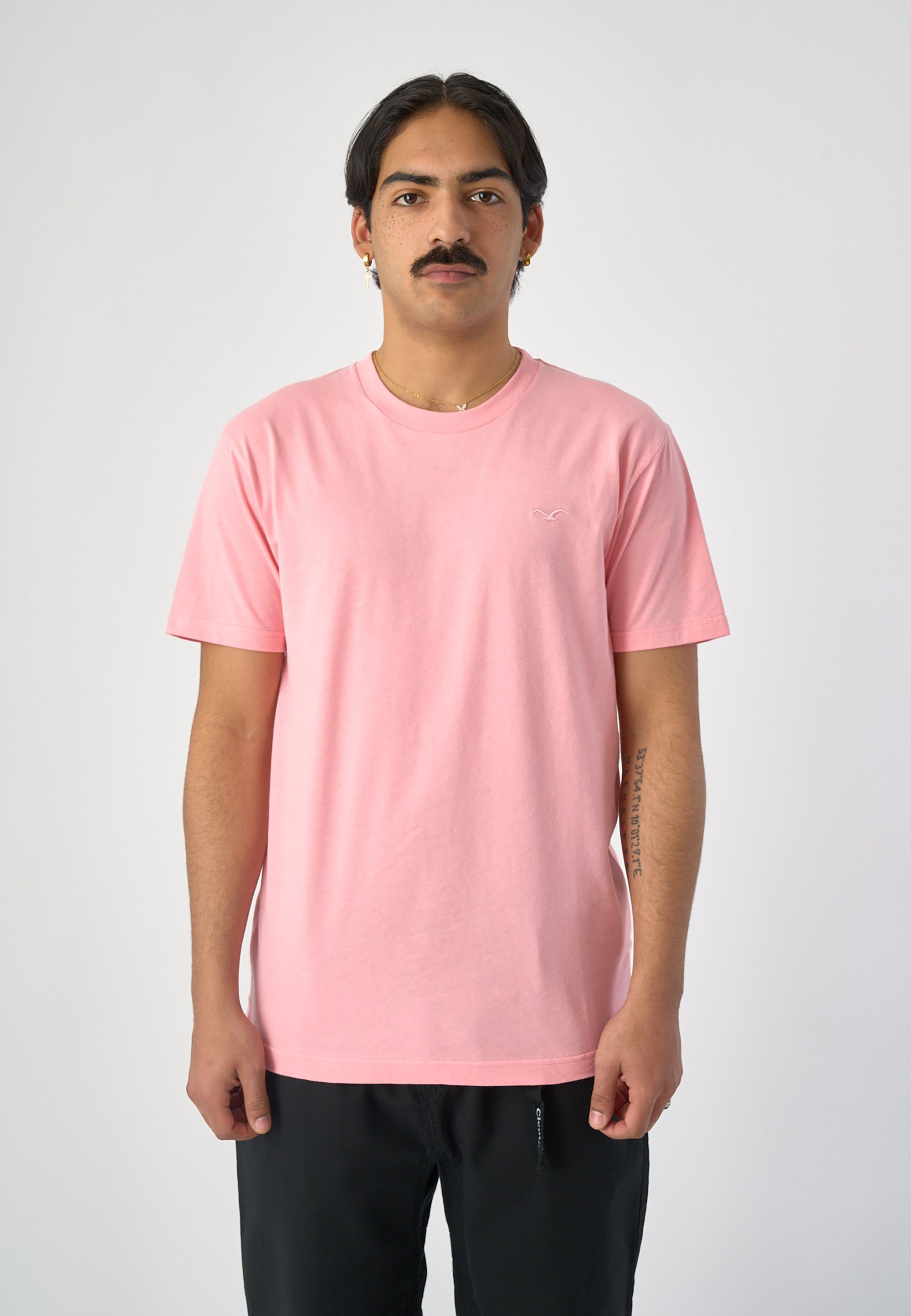 kleiner Regular Cleptomanicx rosa mit (1-tlg) Ligull T-Shirt Logo-Stickerei