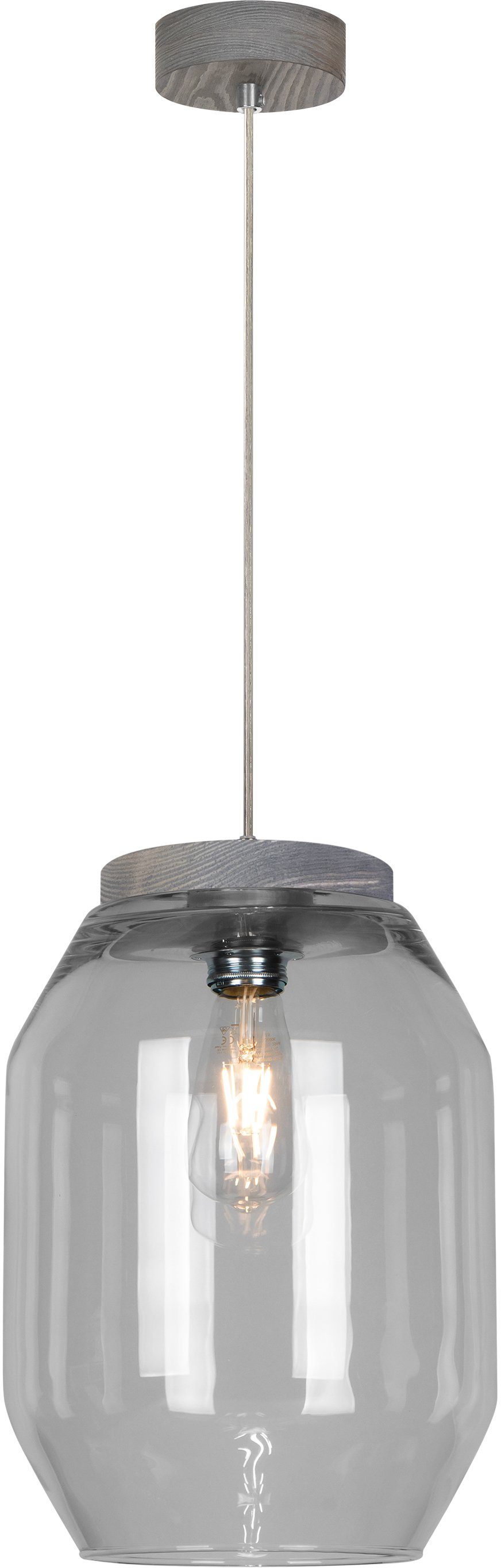 BRITOP LIGHTING Pendelleuchte Vaso, Leuchtmittel wechselbar, Naturprodukt  aus Kiefernholz, Nachhaltig, Hochwert. Rauch Glasschirm