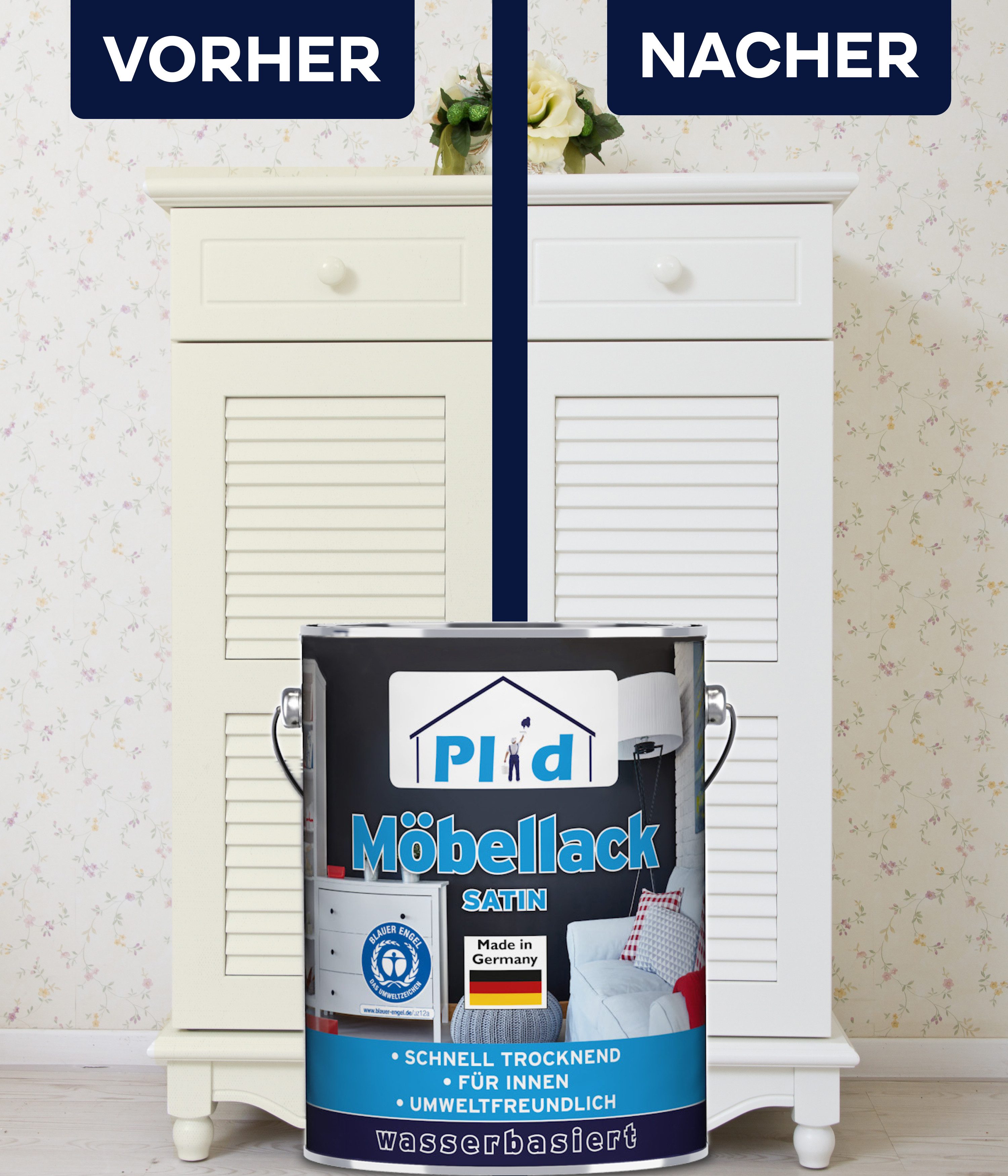 plid Weißlack Premium Möbellack Weisslack Türenlack Holzlack Lackierset, Schnelltrocknend, verarbeitungsfertig