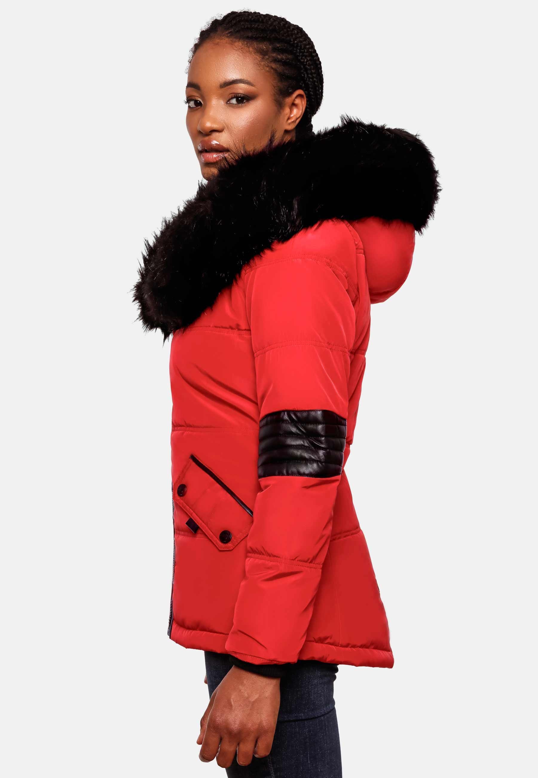 Navahoo Winterjacke Nirvana edle rot Kunstpelzkragen schwarzem m. Steppjacke