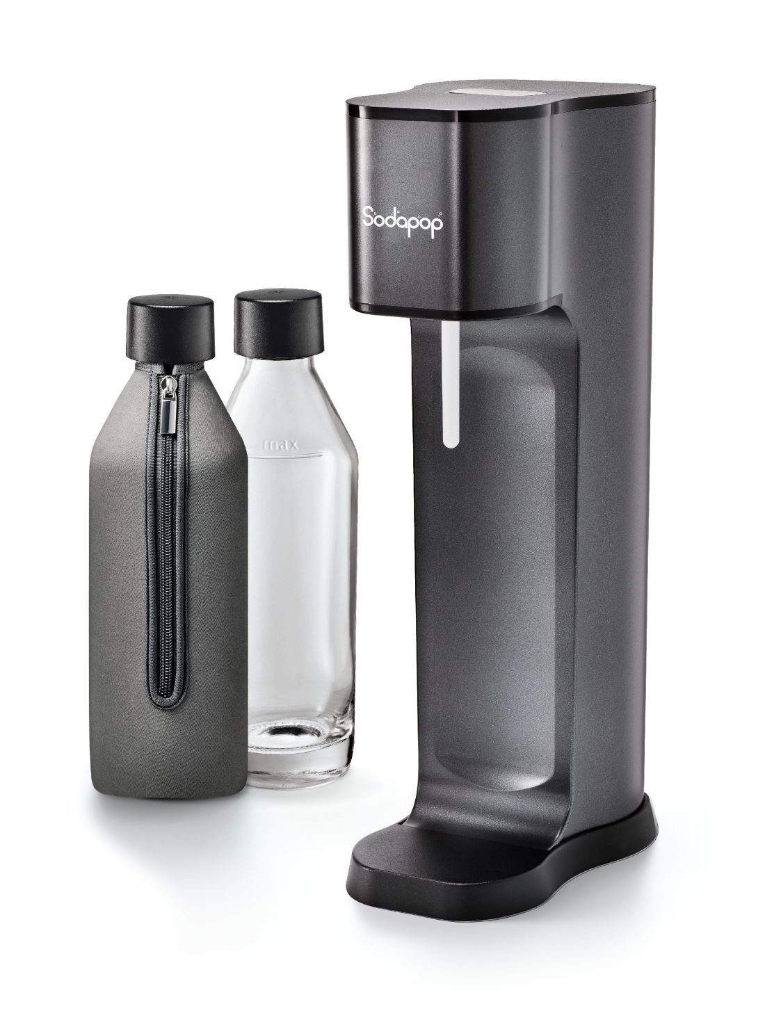 Sodapop Wassersprudler Joy Prestige, 2x Glaskaraffe je 850ml mit Bottle Shirt, CO2-Zylinder