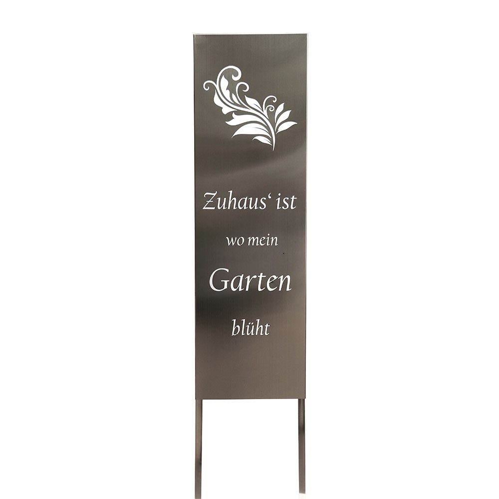 Harms Import Dekoobjekt, Gartenschild FARN Motiv Erdspieß elegant Edelstahl silber 119 cm
