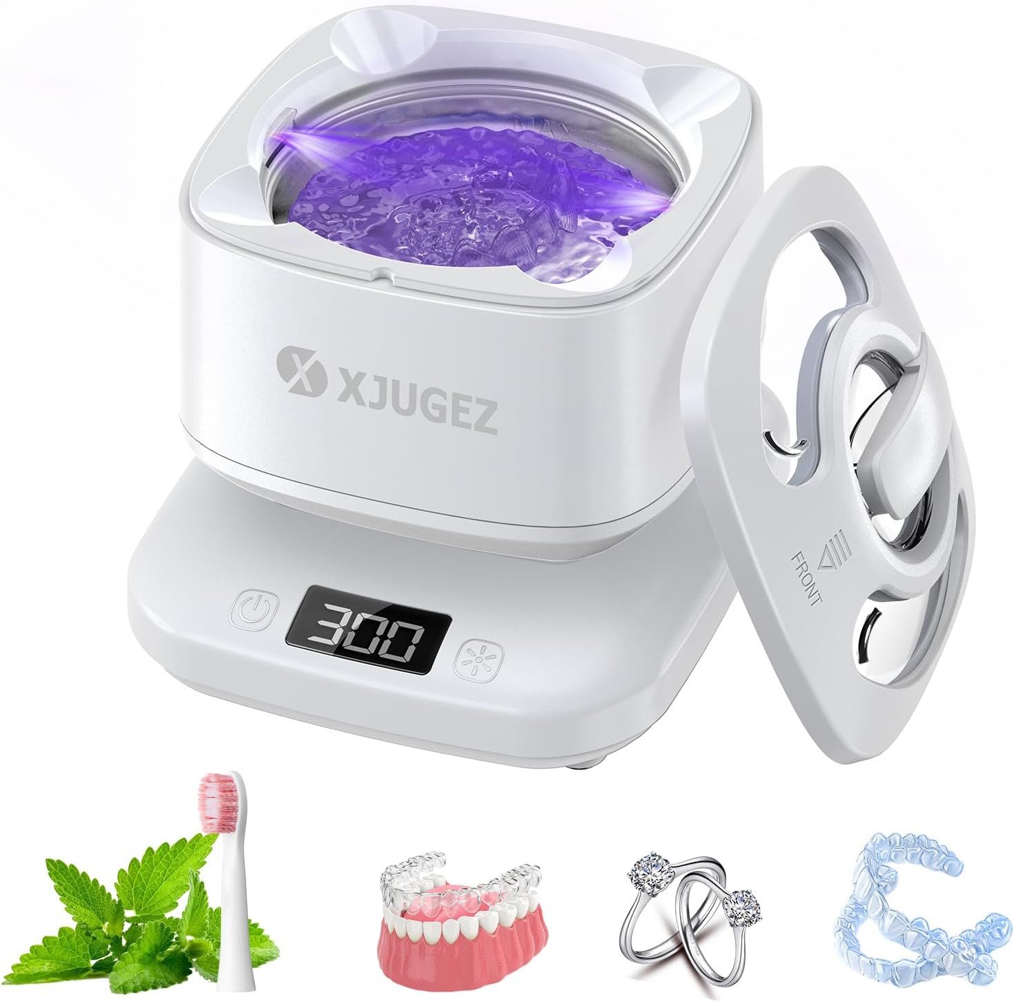 XJUGEZ Ultraschallreiniger Ultraschallreiniger 42000Hz 180ml UV Timer Schmuck Zahnschiene, 42000Hz 180ml UV Licht Timer kompakt Ultraschallreiniger