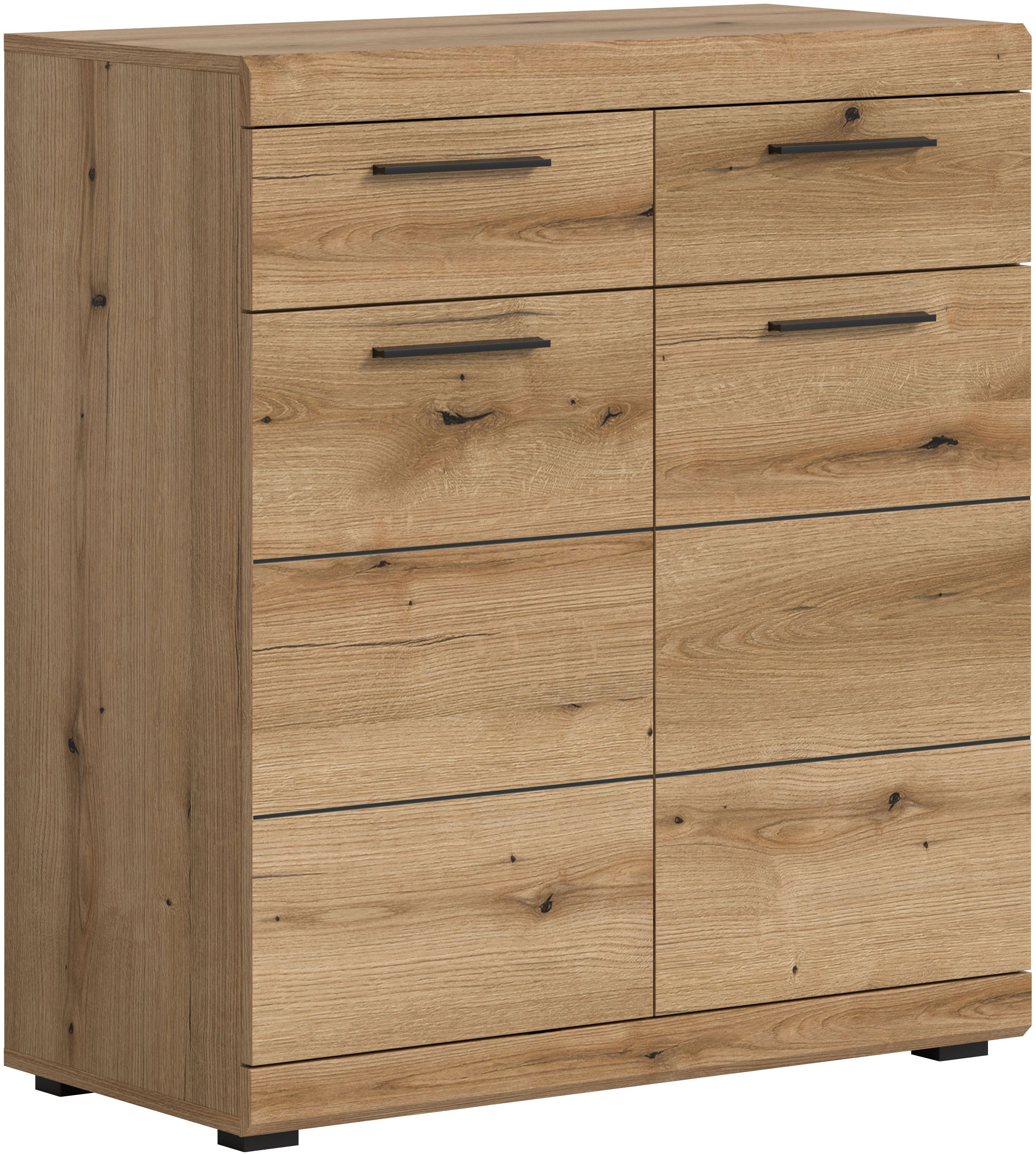 Home affaire Schuhschrank SIENA, Breite 90 cm, 2 Türen, 2 Einlegeböden, 3 Fächer, 2 Schubkästen (1-St., hochwertige Rillenfräsung in MDF Front) Schuhkommode, Kommode, Anrichte, Sideboard