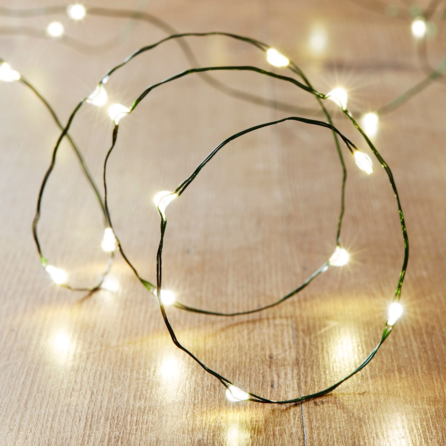 Lights4fun LED-Lichterkette 50er LED Micro Lichterkette warmweiß grüner Draht