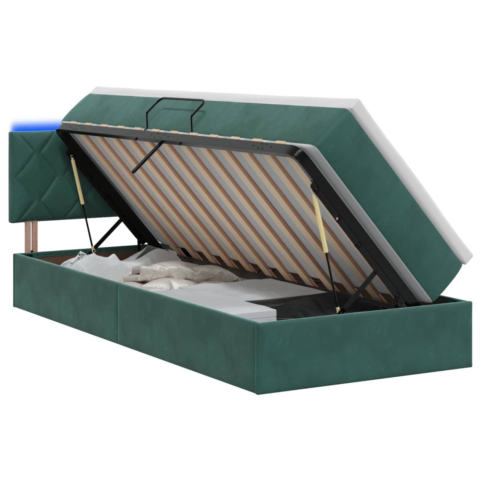 vidaXL Bett LED-Speicherbett mit Matratze Dunkelgrün 90 x 190 cm Samt (1-tlg)