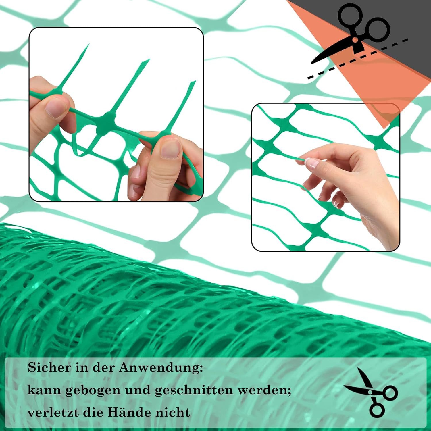FIVMEN Gartenzaun 1x30m/50m/80m Absperrzaun Bauzaun Begrenzungszaun, Grün, Nutztierzäune 100 cm hoch Schutznetz aus Kunststoff Hühnerzaun