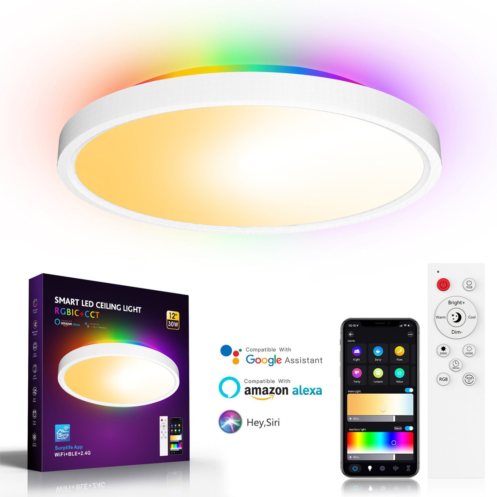 Sunicol LED Deckenleuchte Smart RGB Wifi Deckenleuchte mit Fernsteuerung, R günstig online kaufen