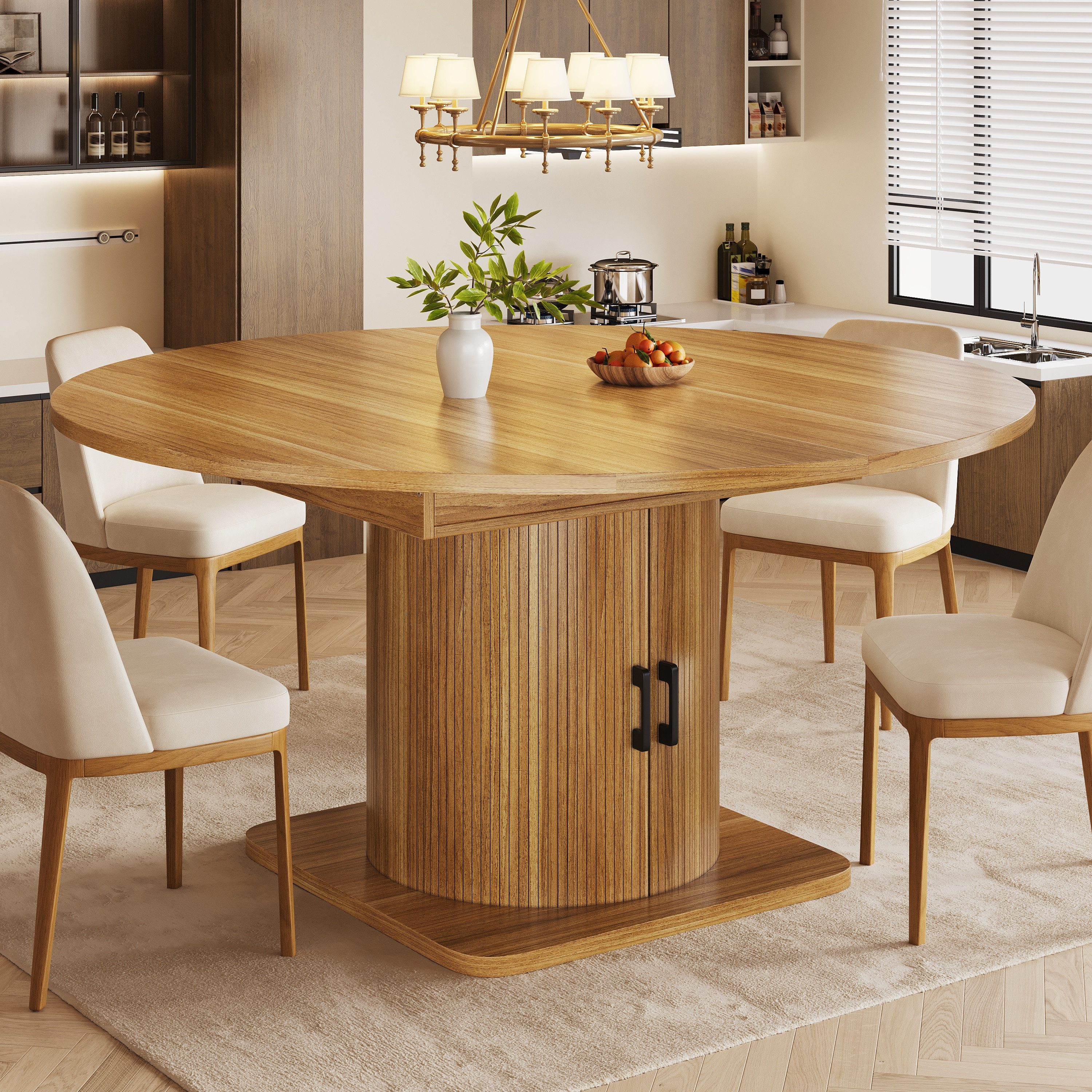 i@home Esstisch Ausziehbarer mit Stauraum multifunktionaler (Packung Set), herausnehmbaren Einlegeböden platzsparender Küchentisch MDF