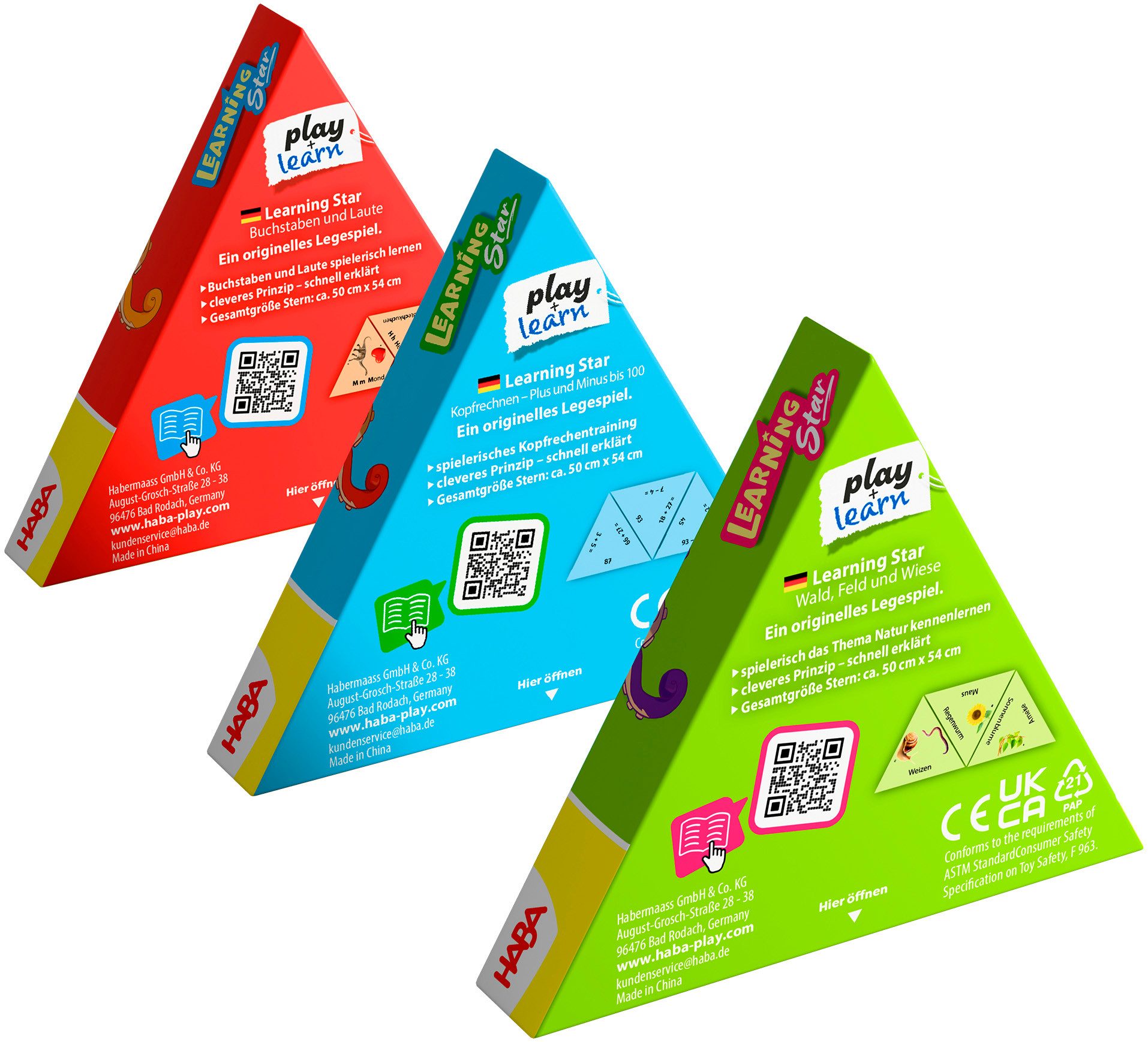 Haba Spiel Learning Star, 3erSet, Wort/Bild, Rechnen und Natur, Lernspiel