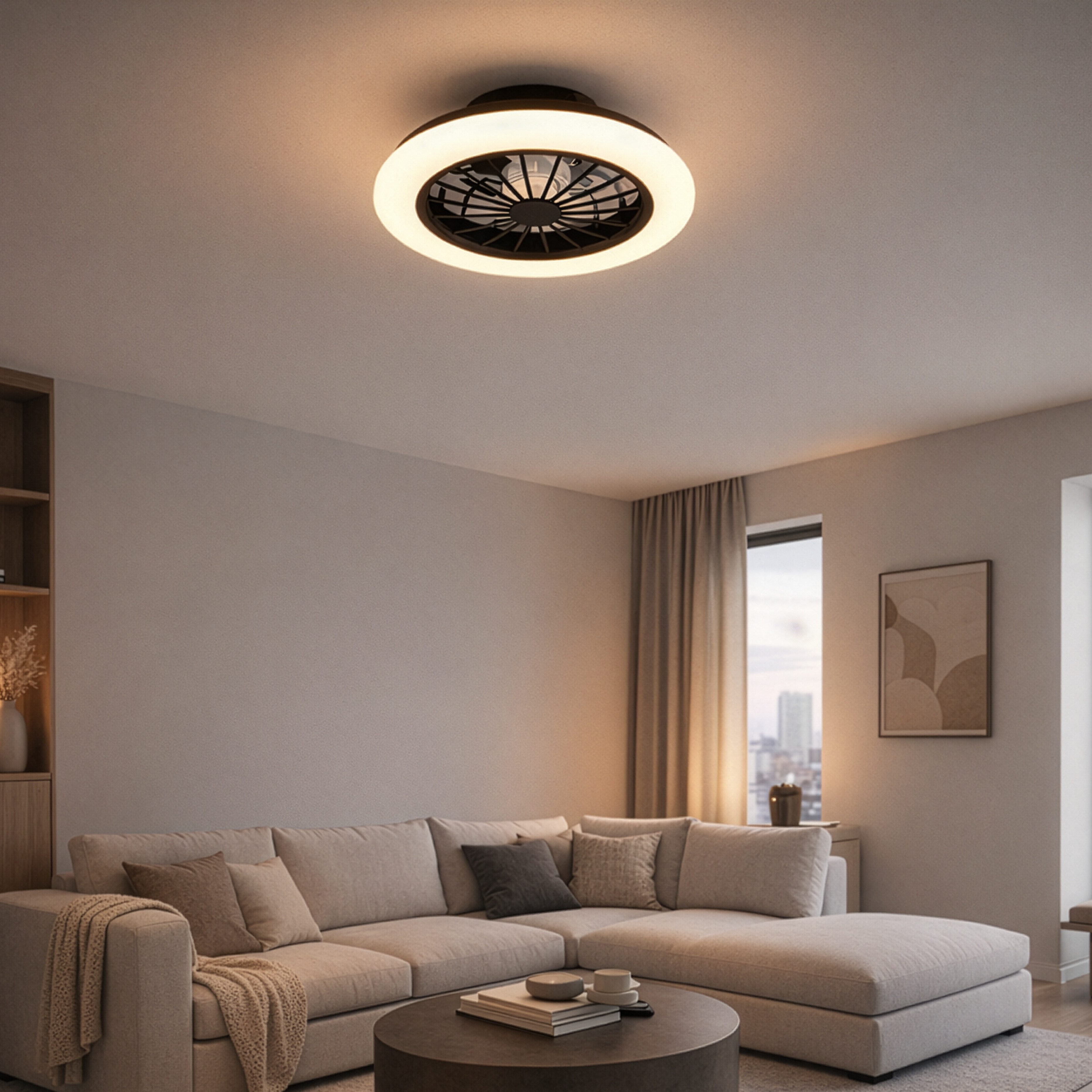 Reality Leuchten LED Deckenleuchte ROTSUND, Deckenventilator mit Licht Ø 38cm, inkl Fernbedienung, CCT - über Fernbedienung, Dimmfunktion, Memoryfunktion, Nachtlichtfunktion, Timerfunktion, Ventilatorfunktion, getrennt schaltbar, mehrere Helligkeitsstufen, LED fest integriert, Farbwechsler, warmweiß - kaltweiß, Ventilator mit 5 Stufen, Vor- & Rücklauf, LED mit CCT Timer Nachtlicht