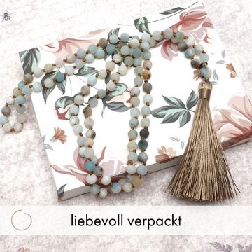 BENAVA Perlenkette Mala Kette 108 Perlen - Amazonit Türkis, Handgemacht