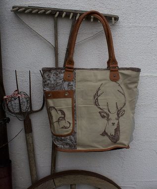 Domelo Handtasche Trachtentasche Dirndltasche große Damen Shopper. Handtasche/ Handgelenktasche aus Canvas/ Leder. Tasche mit Reh Design. Frauentasche Weekender, Aus recycelten Materialien