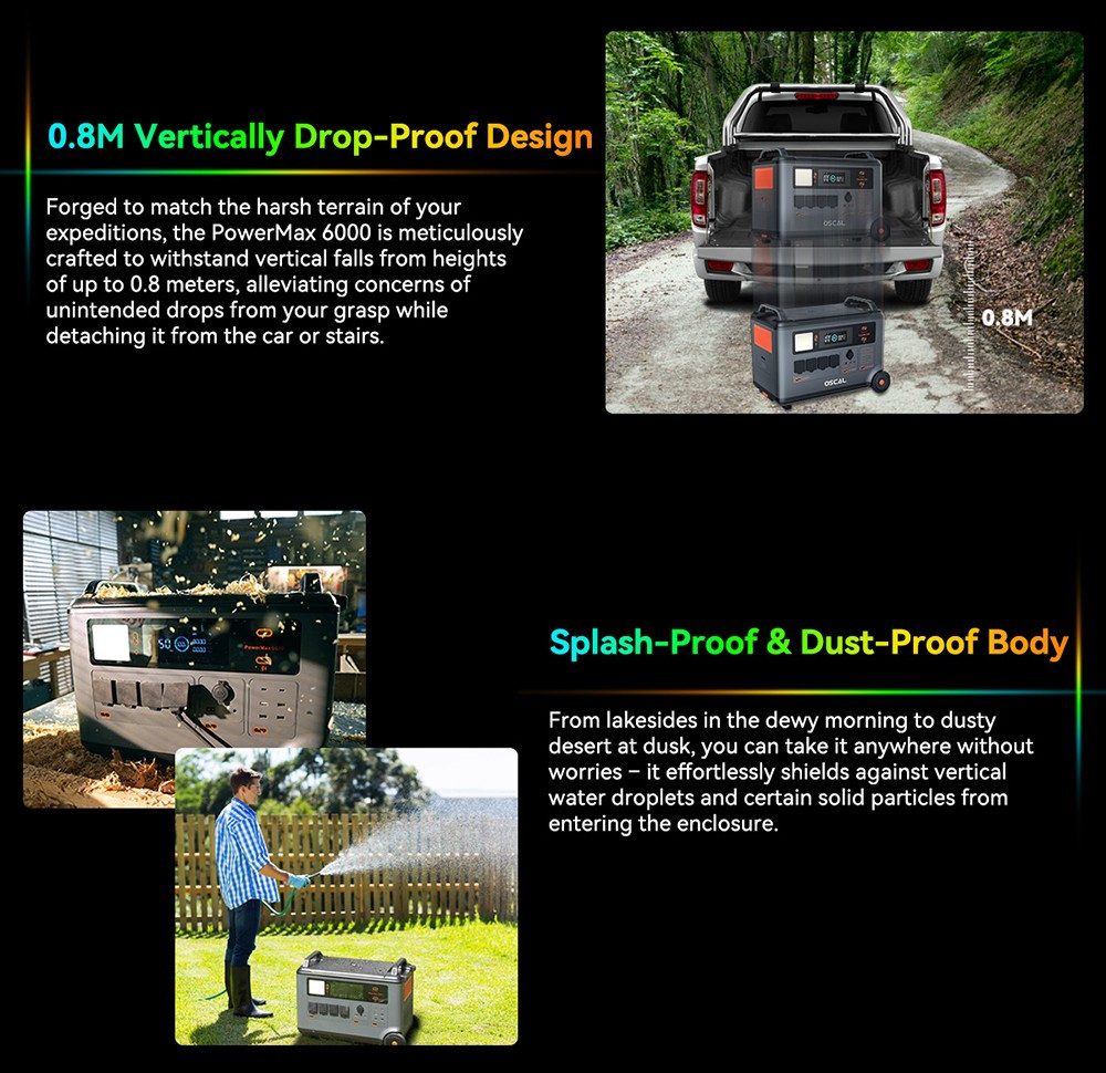 OSCAL Blackview PowerMax 6000W generator, LiFePO4 battery from 3,600Wh to 57,600Wh, 14 outputs, 3500+ Life Circle, Smart APP control, 5 LED light modes