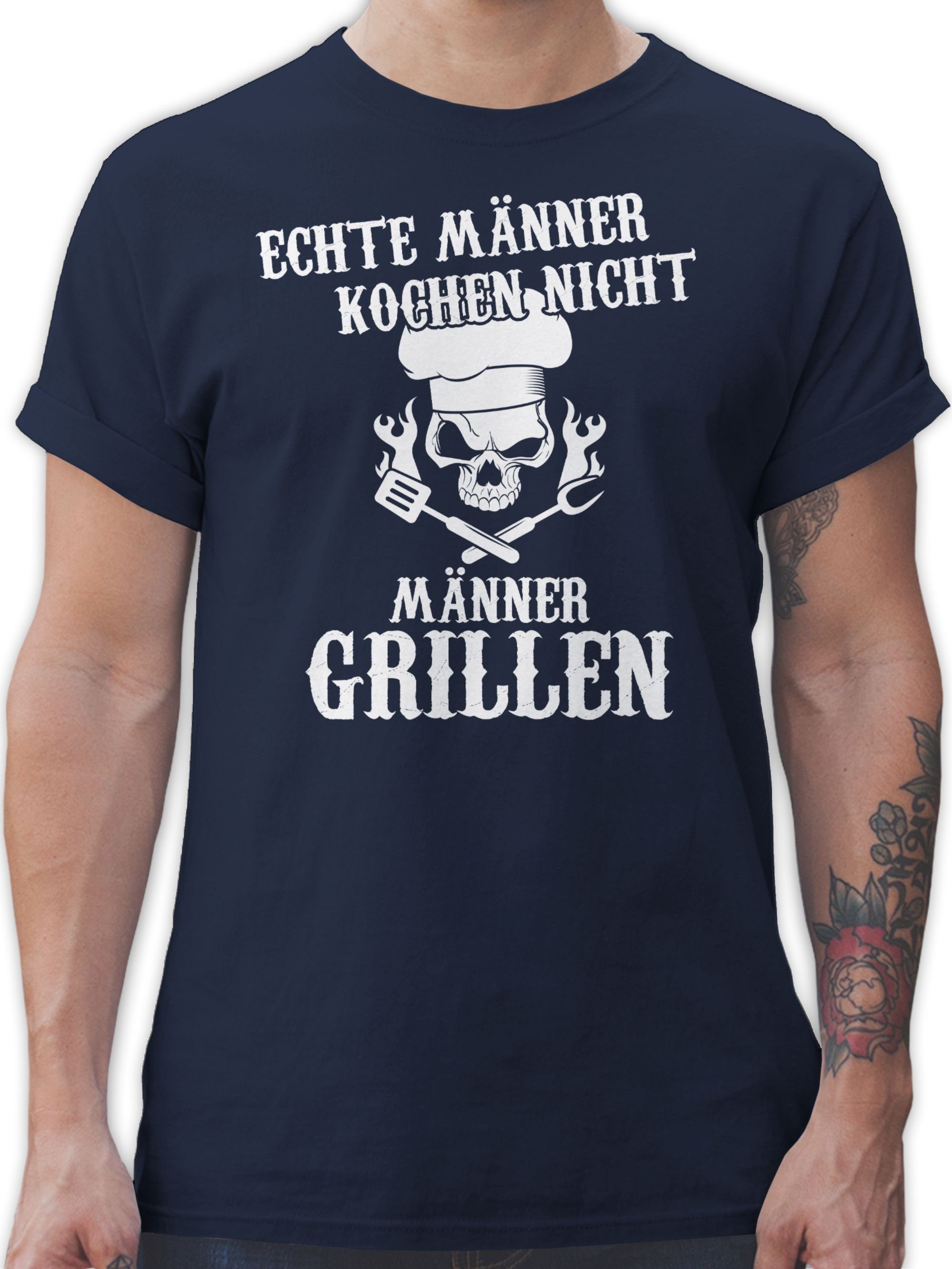 Shirtracer T-Shirt Echte Männer Blau Grillzubehör grillen kochen nicht Navy 2 & Grillen Geschenk Männer