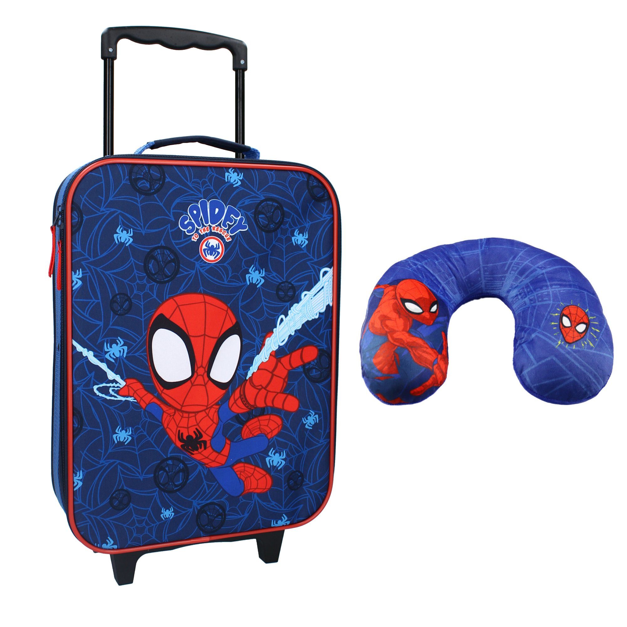 Spiderman Weichgepäck-Trolley Spiderman Spidey Kinder 2tlg Set Kinderkoffer  Koffer Reisekissen, 2 Rollen