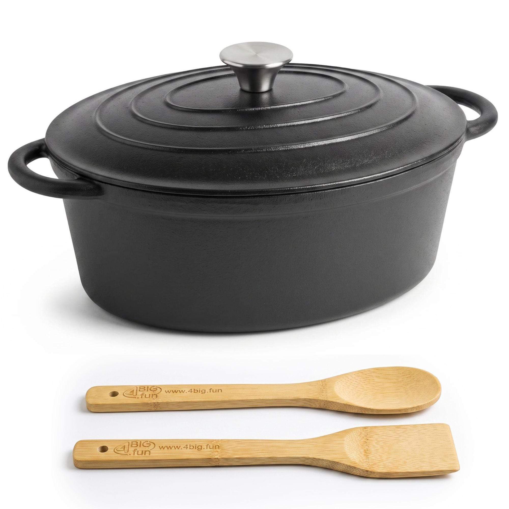 4BIG.fun Hähnchenbräter Universalbräter Schmortopf 5,5 L Deckel oval emailliert Brotbackform, Gusseisen, (Brot Backen mit Deckel, Brottopf Gusseisentopf), Entenbräter Bratentopf Kasserolle