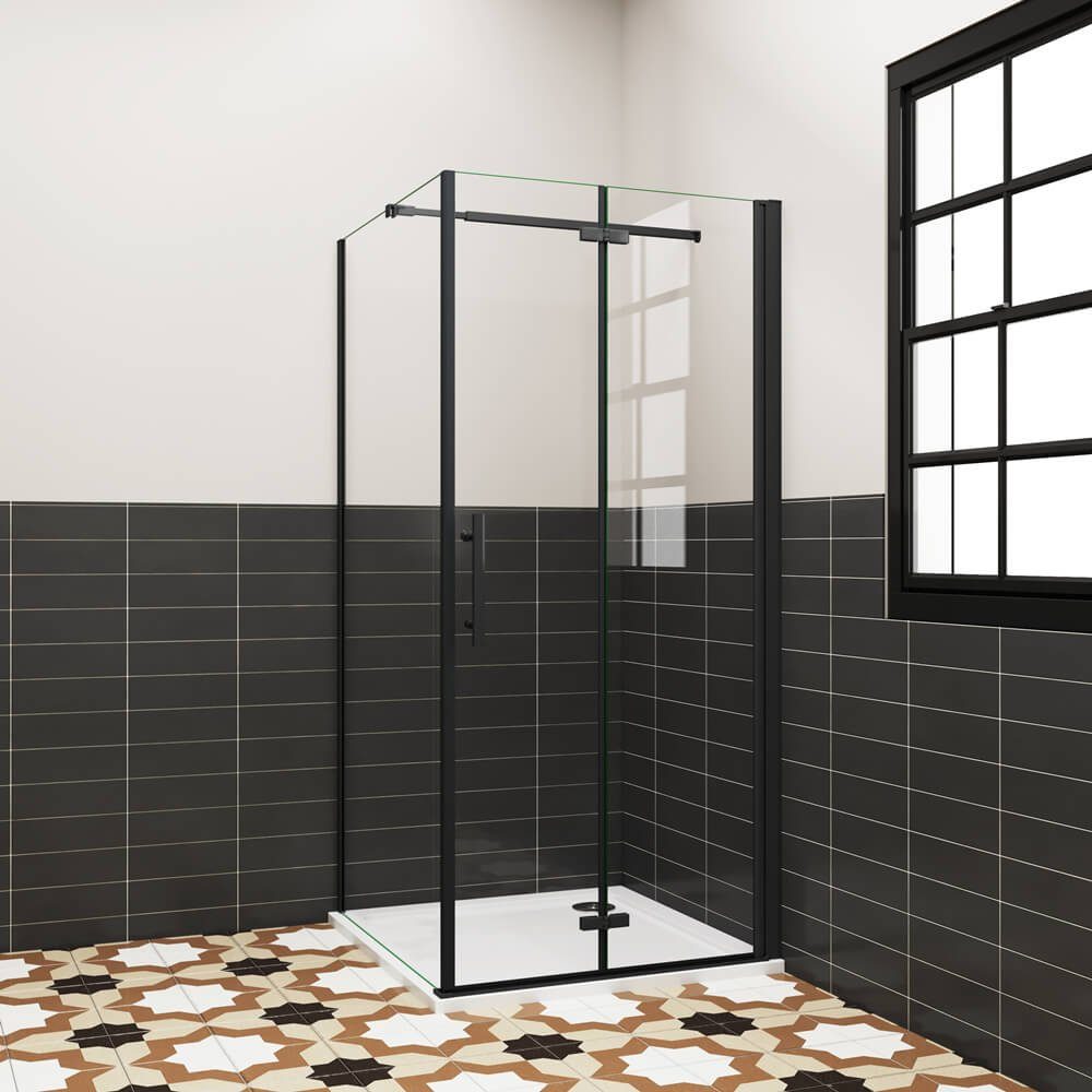 duschspa Eckdusche Falttür + Seitenwand 195cm ESG Nano Glas schwarz Duschtü günstig online kaufen