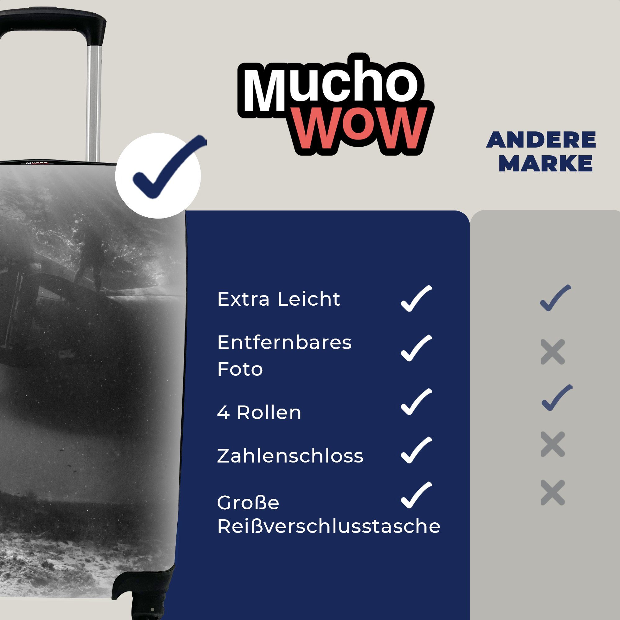 MuchoWow Handgepäckkoffer Ein für rollen, schaut Reisetasche einem 4 Handgepäck oben zu Ferien, U-Boot, mit Reisekoffer Taucher Rollen, nach Trolley
