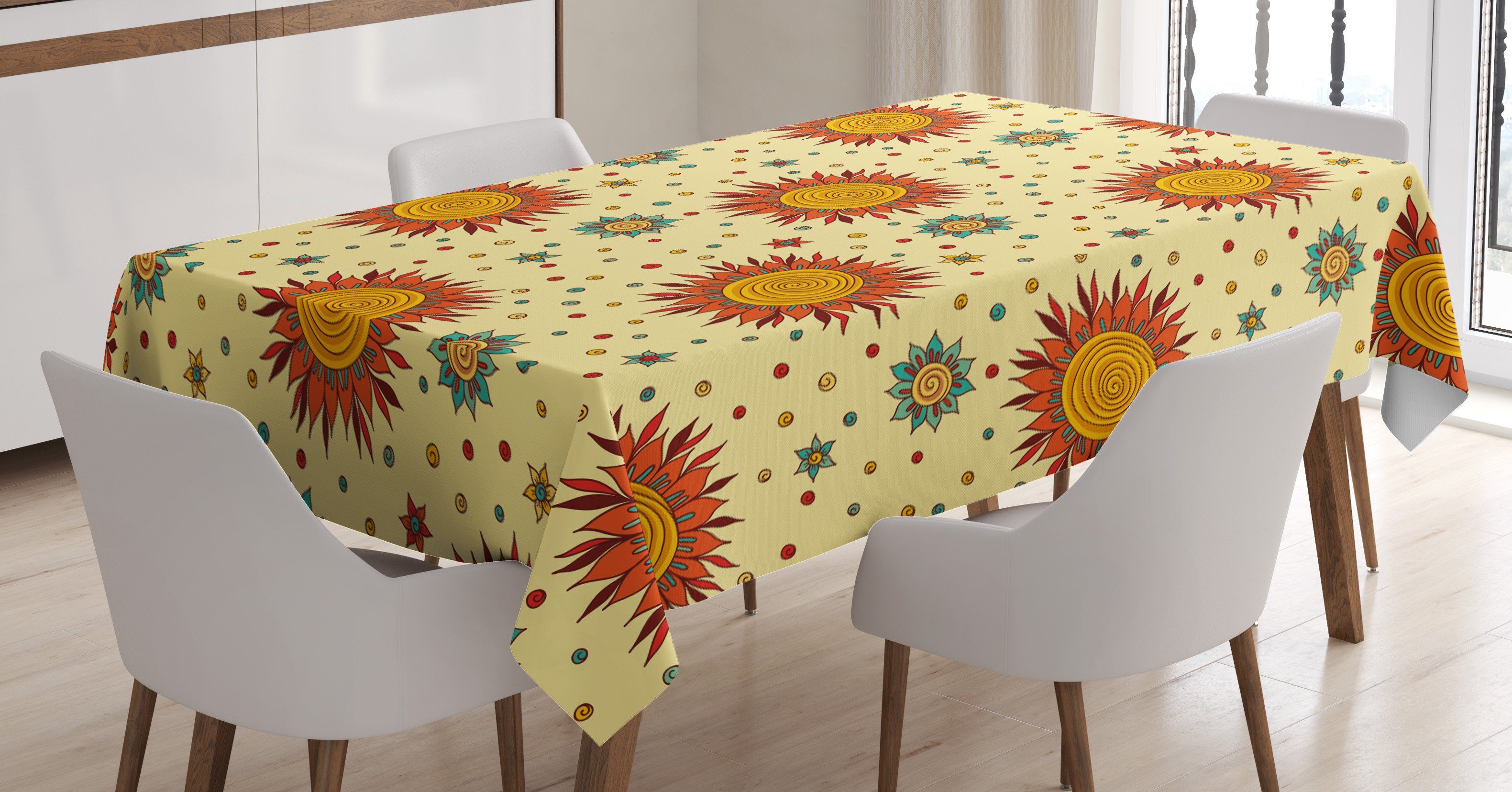 Abstrakte Blumen den Sonnenblumenblüten Tischdecke geeignet Waschbar Bereich Farben, Außen Farbfest Für Abakuhaus Klare