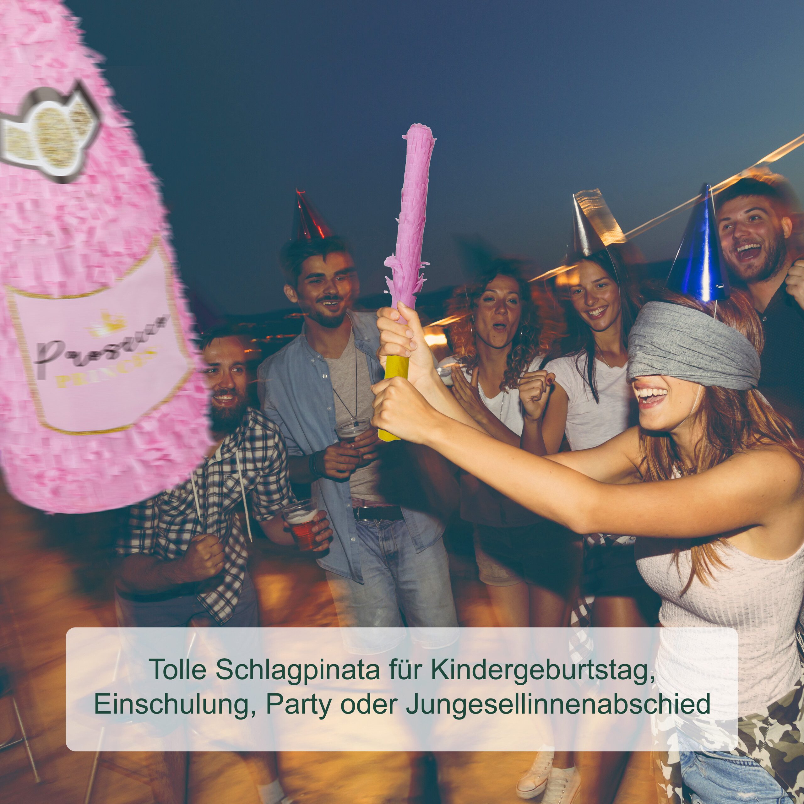 relaxdays Pinata Set Sektflasche mit Stab & Maske – Bild 3 von 5