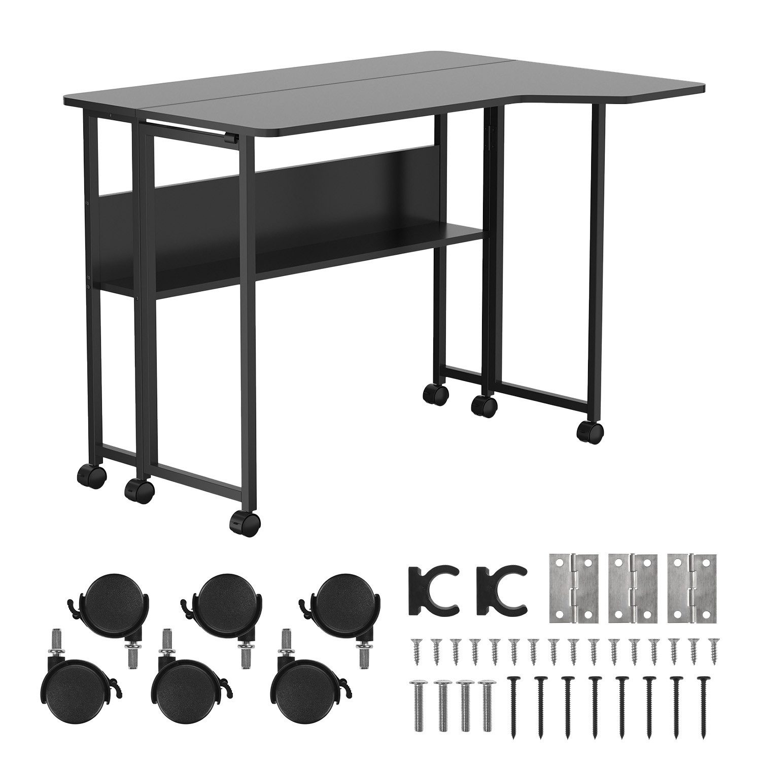 Maclean Schreibtisch MC-126 L Klappbarer mobiler Schreibtisch mit Ablage, Beistelltisch 100 x 73 cm, max. 50 kg L-Form
