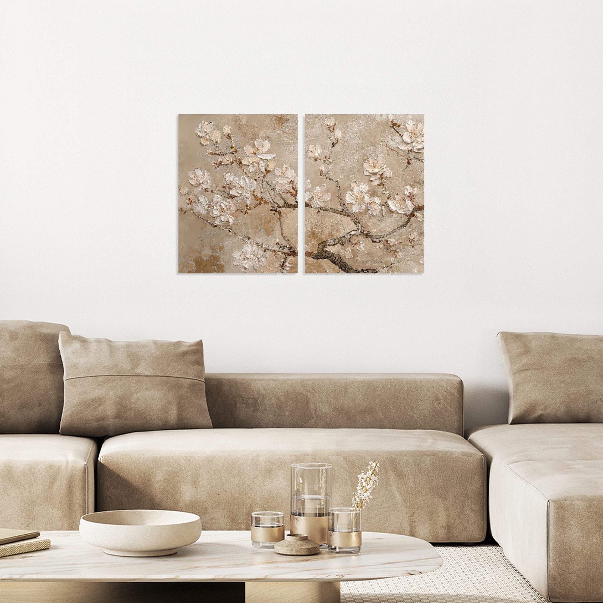 MuchoWow Leinwandbild Beige - Blüte - günstig online kaufen