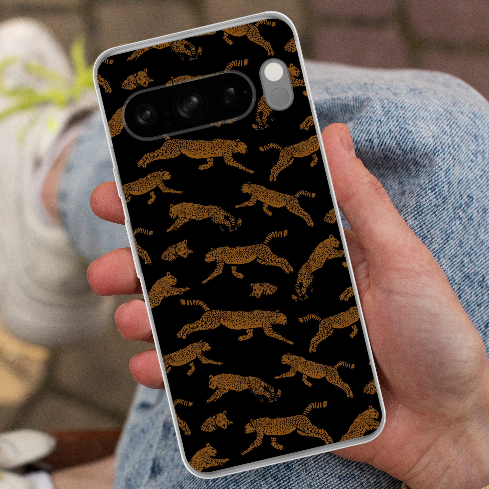 MuchoWow Handyhülle für Google Pixel 8 Pro Panther - Muster - Tiere - Schwarz - Braun, Phone Case, Silikon, Schutzhülle Dünn