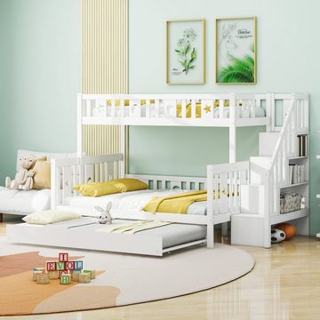 OKWISH Etagenbett mit Sicherheitstreppe, Rollbett und Lattenrost (Kinderbett 90*200/140*200cm), ohne Matratze