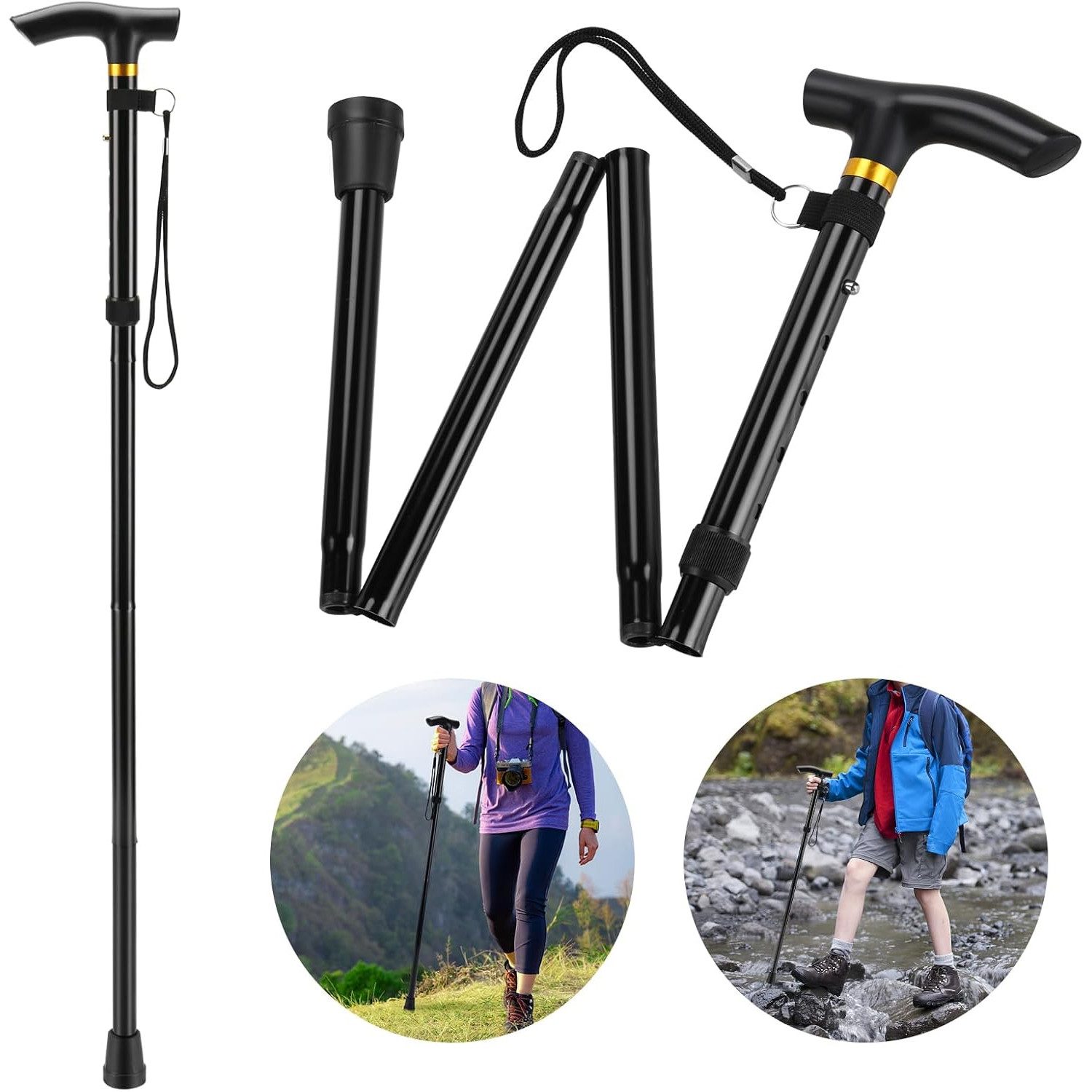 TUWENA Gehstock Faltbar Canes Urlaubs Höhenverstellbar rutschfest Leicht Unisex, Gehstöcke Bergstock Spazierstock Wanderstock