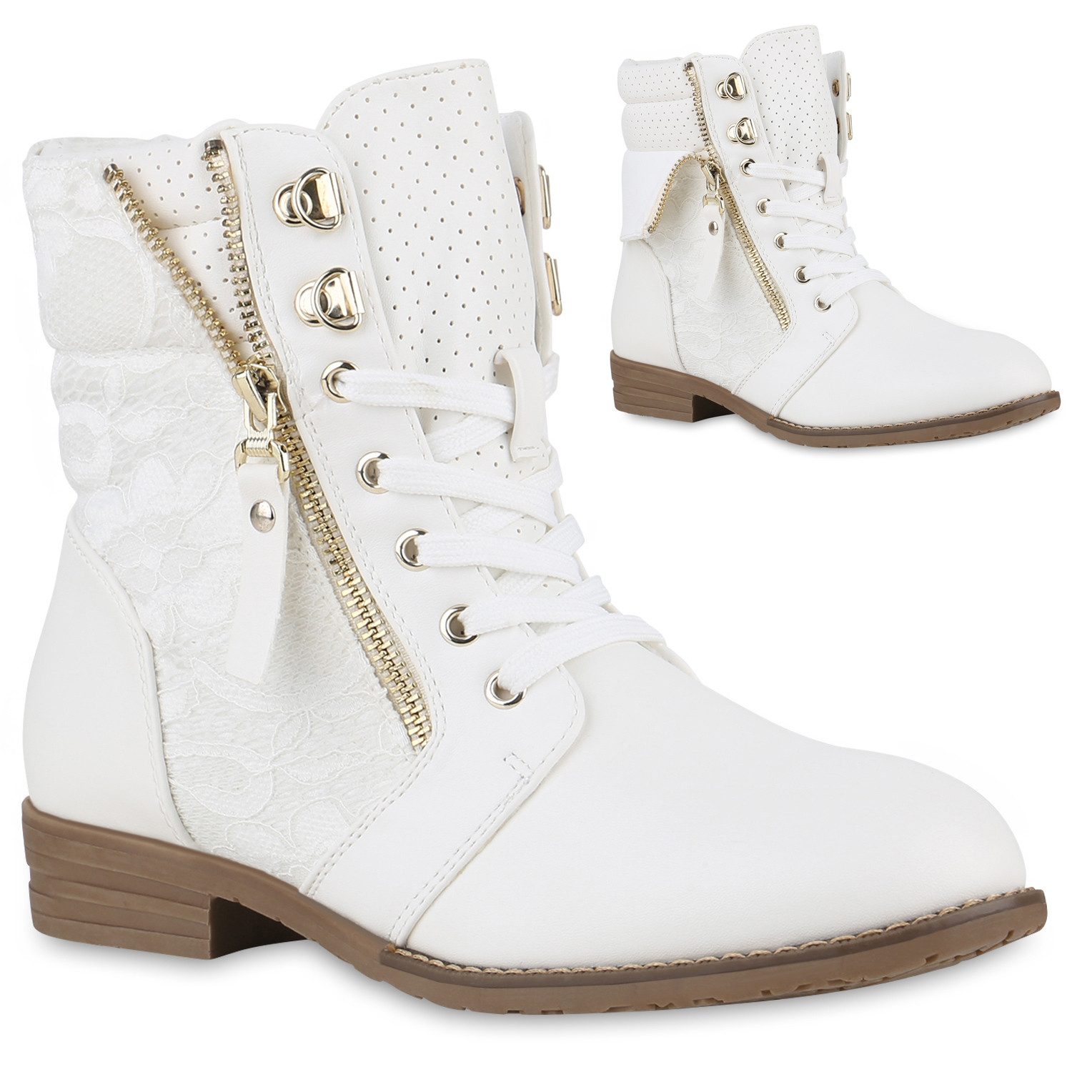 VAN HILL 815442 Schnürstiefelette Damen Schnürstiefeletten Spitze Stiefeletten Zipper Worker Boot
