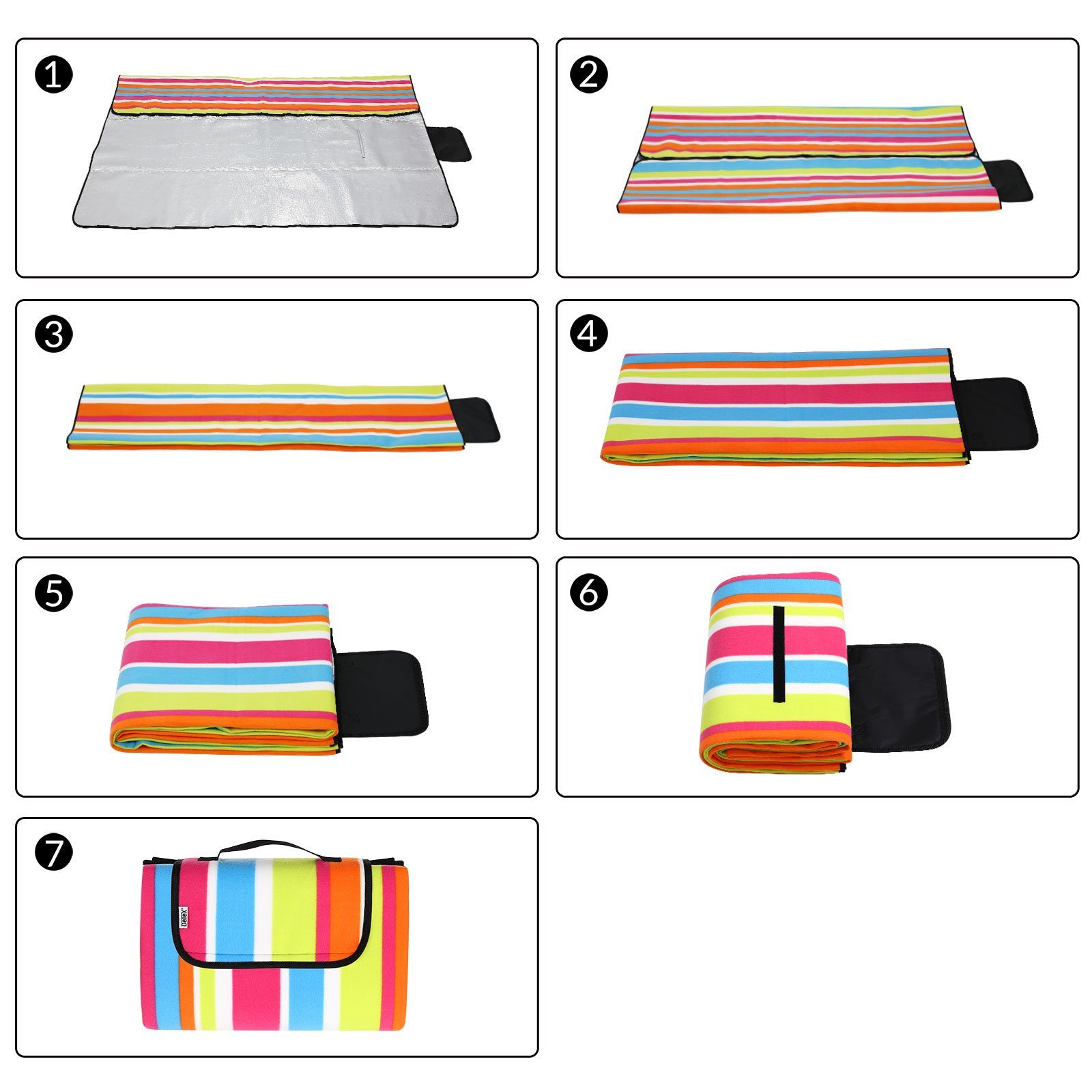 Picknickdecke, Detex, XL 195x150 2-4 Bunt cm Personen Mehrfarbig Wasserdicht Wärmeisoliert
