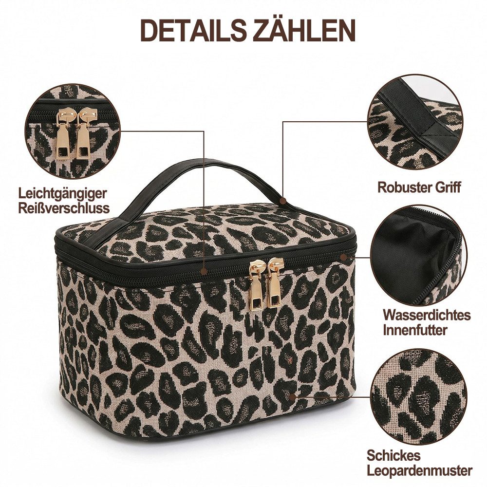 Agger Kulturbeutel Kosmetiktasche für Damen,Make-up-Tasche, tragbare (1-tlg), tragbare Kosmetiktasche mit Leopardenmuster,Waschbeutel, Beautycase