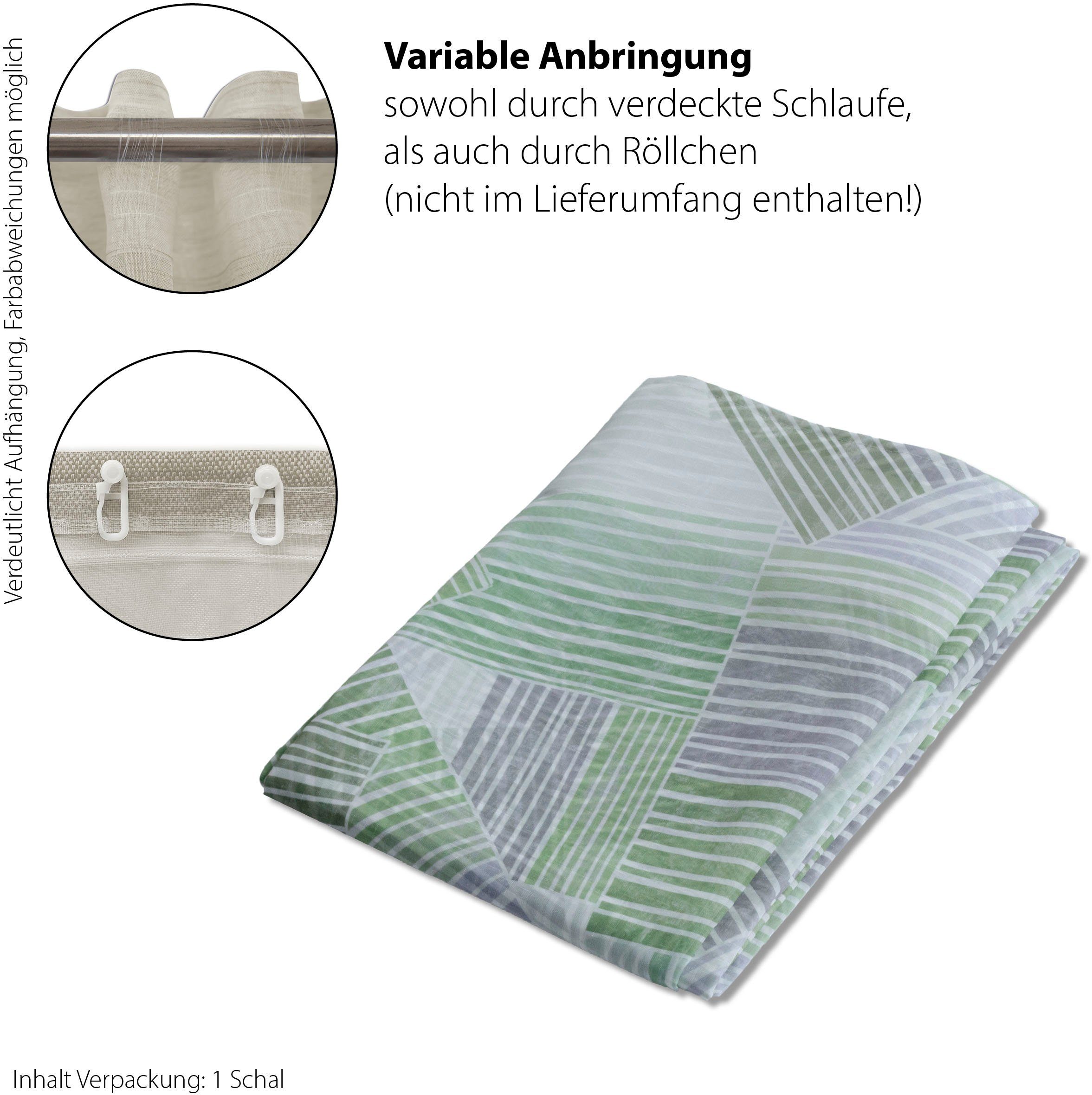 Gardine Vitas, HOMING, verdeckte Schlaufen Farbverlauf, grün/grau geometrisch, (1 Wohnzimmer, Organza, halbtransparent, St), Schlafzimmer