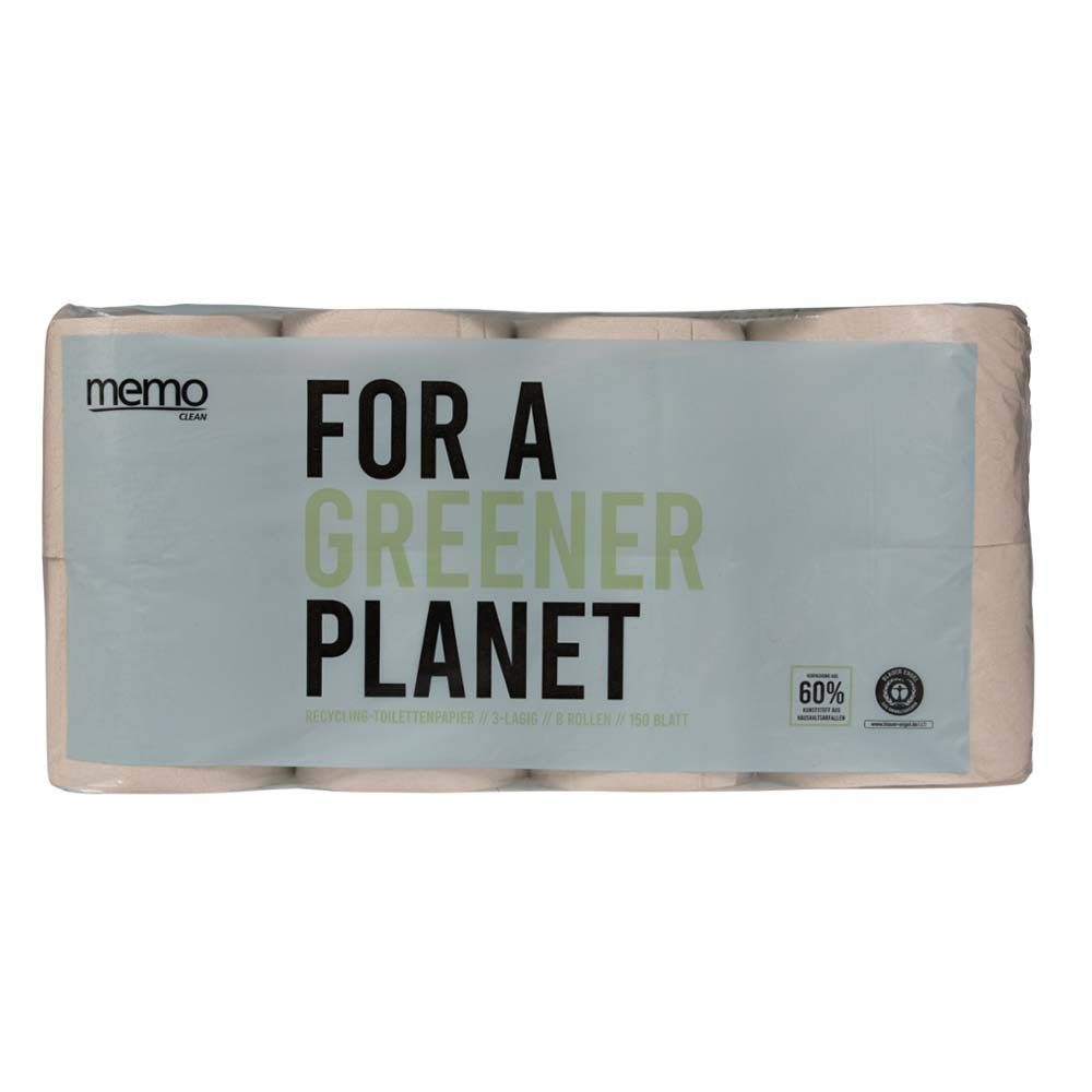 memo Recycling - Toilettenpapier 3lagig 8 Rollen 150Blatt Hygienemittel