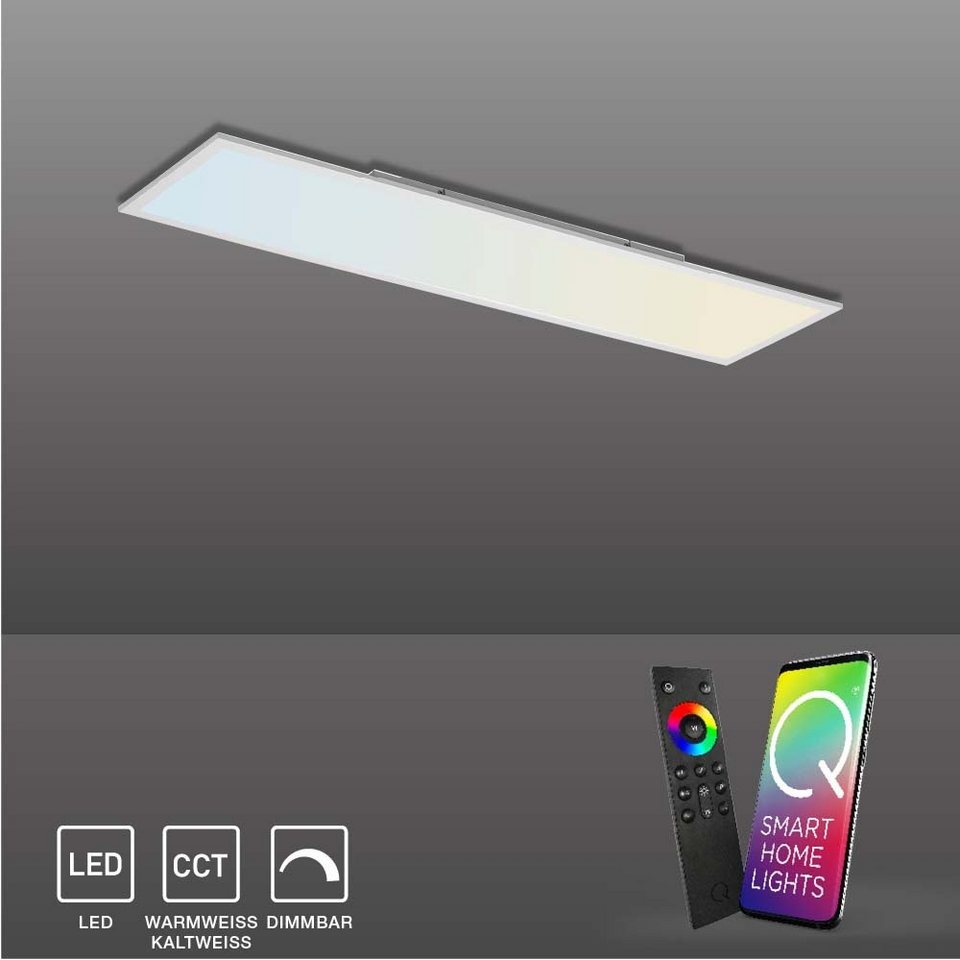 Paul Neuhaus Smarte LED-Leuchte LED Panel Deckenleuchte Q-FLAG Smart Home,  Smart Home, CCT-Farbtemperaturregelung, Dimmfunktion, Memoryfunktion, mit  Leuchtmittel, dimmbar warmweiß - kaltweiß Fernbedienung 120x30cm