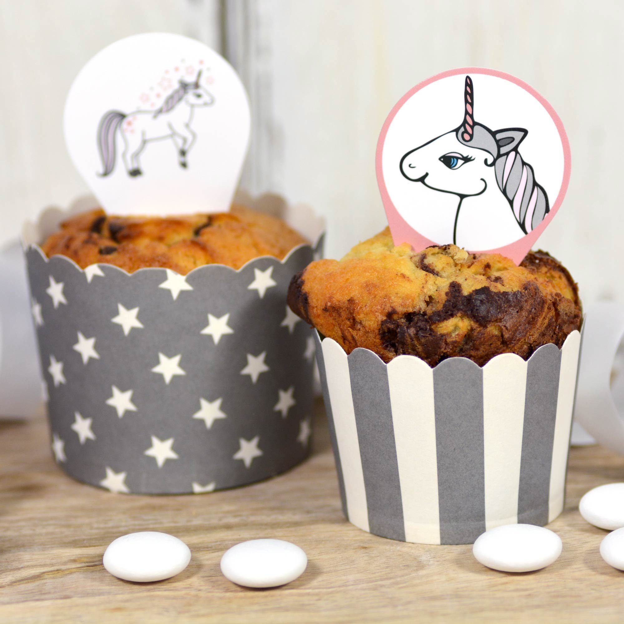 Frau WUNDERVoll Muffinform Topper, 24 Kuchenstecker Einhorn