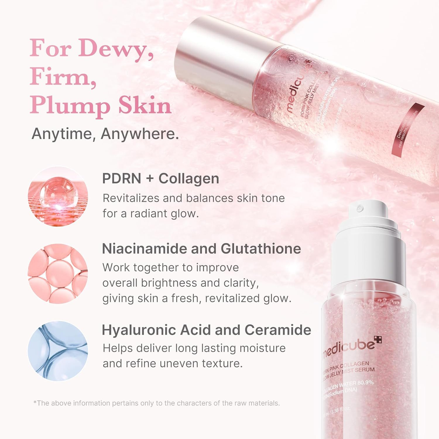 Medicube Gesichtsserum PDRN Pink Collagen Glow Jelly Mist Serum 100ml – Dual Texture Serum Mist Spray mit Niacinamide, Glutathione & Hyaluronic Acid – Hydration, Glow Jelly Mist Serum 100ml für strahlende Hautpflege