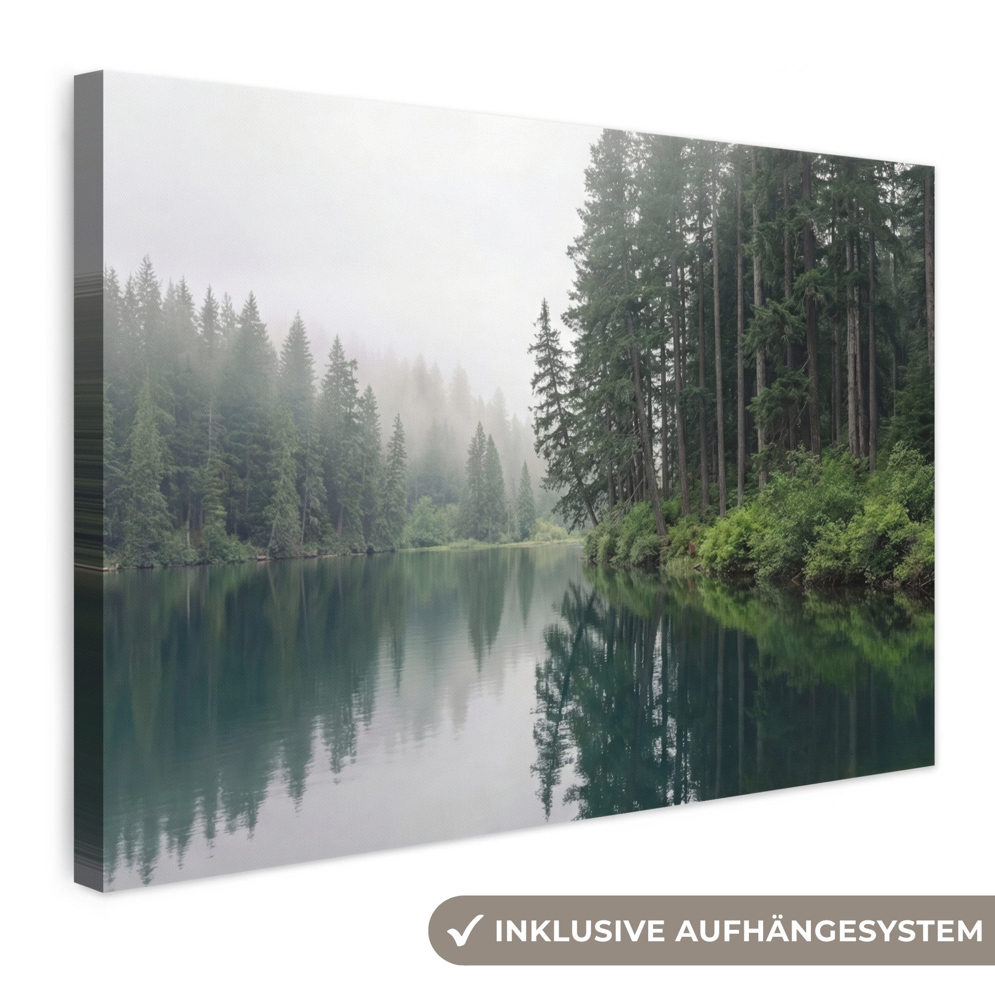 OneMillionCanvasses® Leinwandbild Berge - See - Wald, Fotodruck (1 St), Leinwand Bilder Klein, Wand Dekoration Aesthetic 30x20 cm