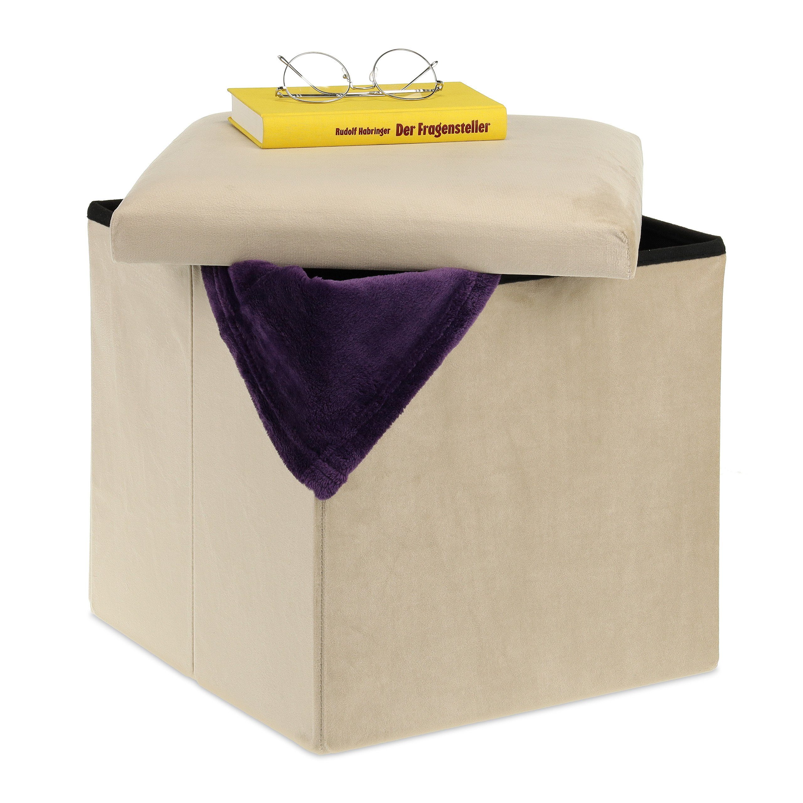 relaxdays Stauraumhocker Sitzhocker mit Stauraum, Creme günstig online kaufen