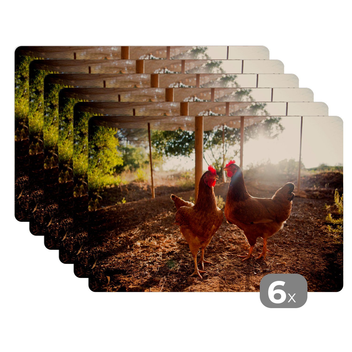 MuchoWow Platzset Zwei Hühner in einem Auslauf, (6-St), Platzsets, Tischset günstig online kaufen