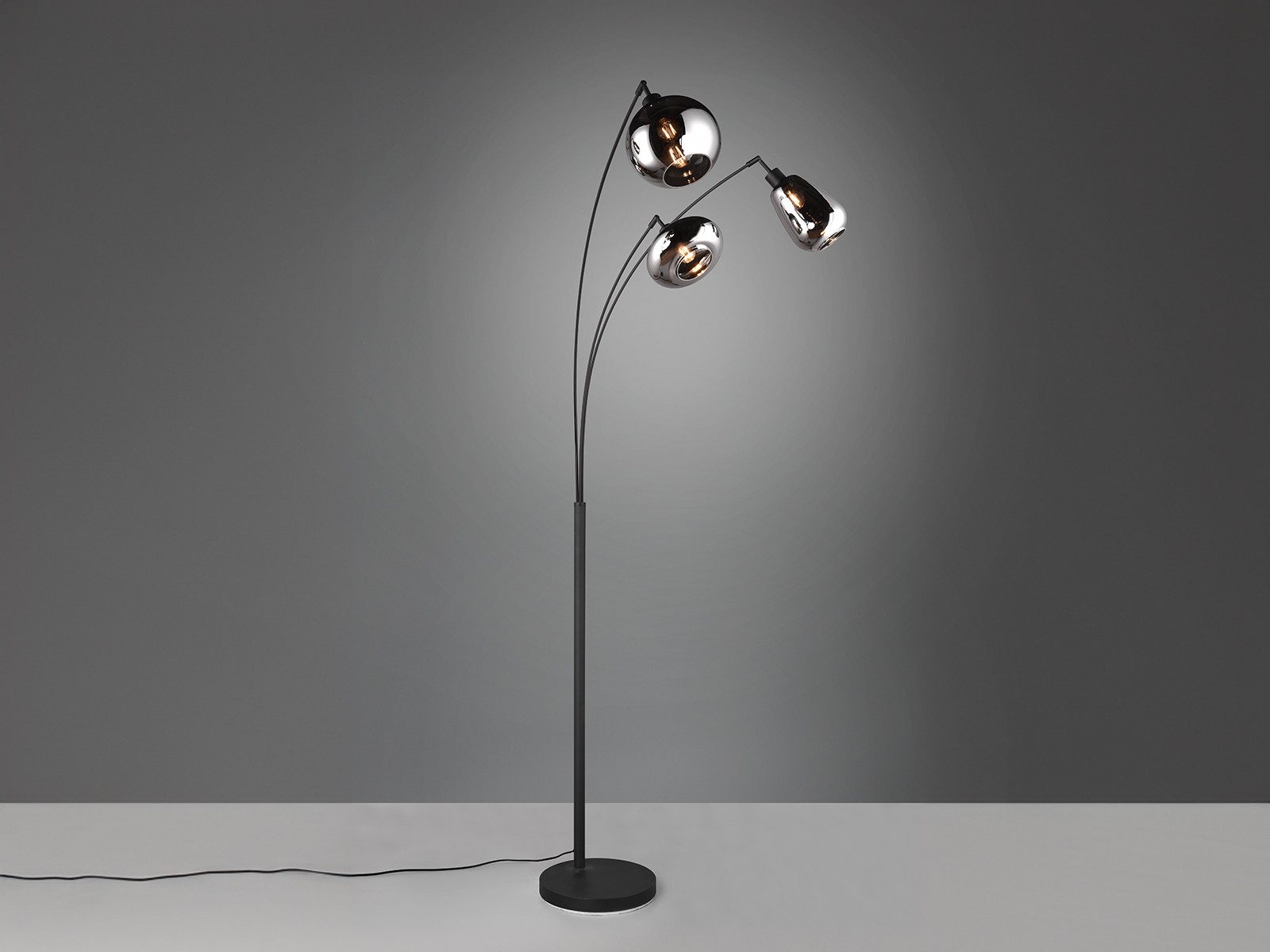 TRIO Leuchten LED Stehlampe, Dimmfunktion, LED wechselbar, Warmweiß, große Designer Leselampe dimmbar, schwarz, Kugel Rauchglas Höhe 200cm