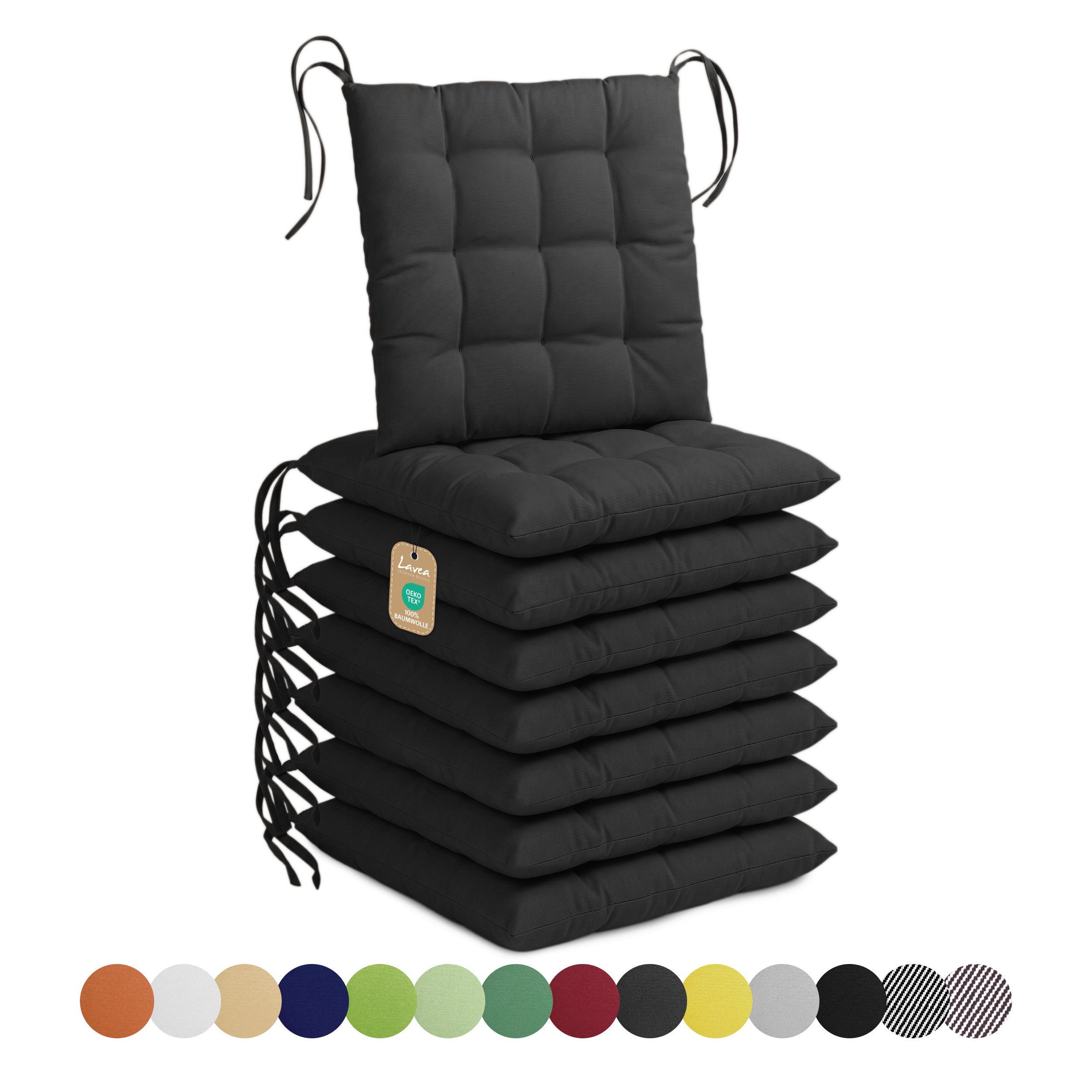 Lavea Stuhlkissen Lavea® Sitzkissen & Stuhlkissen 40x40 cm – 4er/8er Set, 40x40x3 cm, mit Stoffbändern, Indoor & Outdoor, für Garten & Balkon