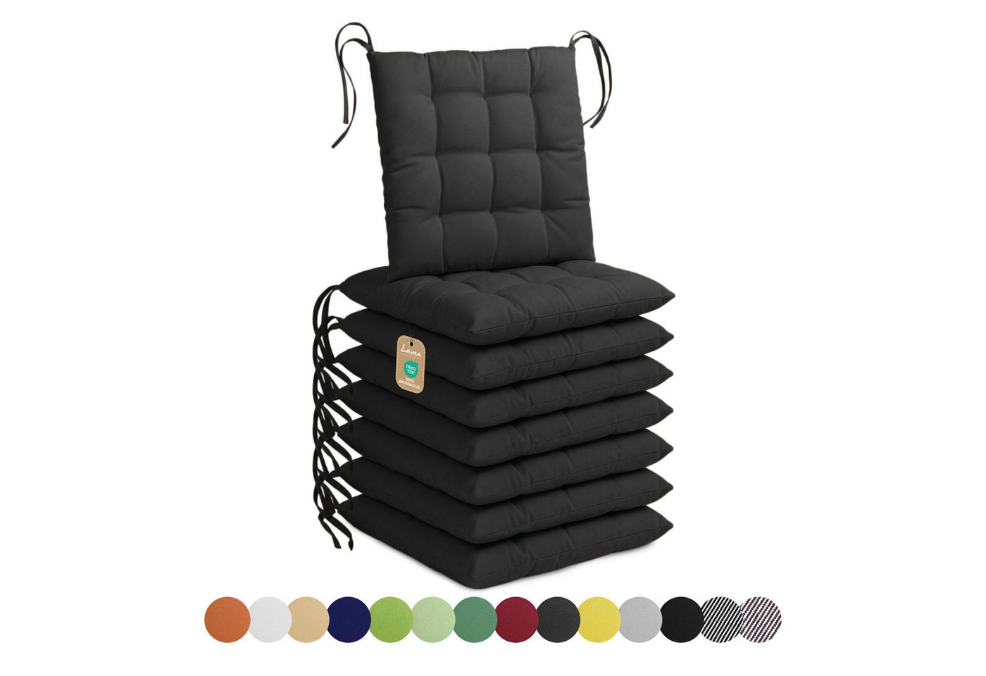 Lavea Stuhlkissen Lavea® Sitzkissen & Stuhlkissen 40x40 cm – 4er/8er Set, 40x40x3 cm, mit Stoffbändern, Indoor & Outdoor, für Garten & Balkon